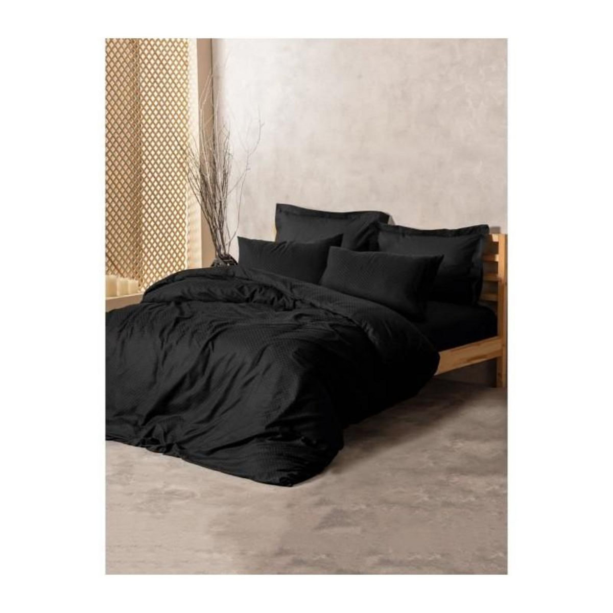 GENERIQUE Parure de lit - 129CTN64621 - 1 housse de couette 220 x 240 cm + 2 taies d'oreiller 60 x 60 cm - 100% coton ranforcé - Noir