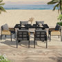 Voir la diapositive 2 : MERAX Salon de jardin 6 places en fer avec 1 table 6 chaises, noir  bois