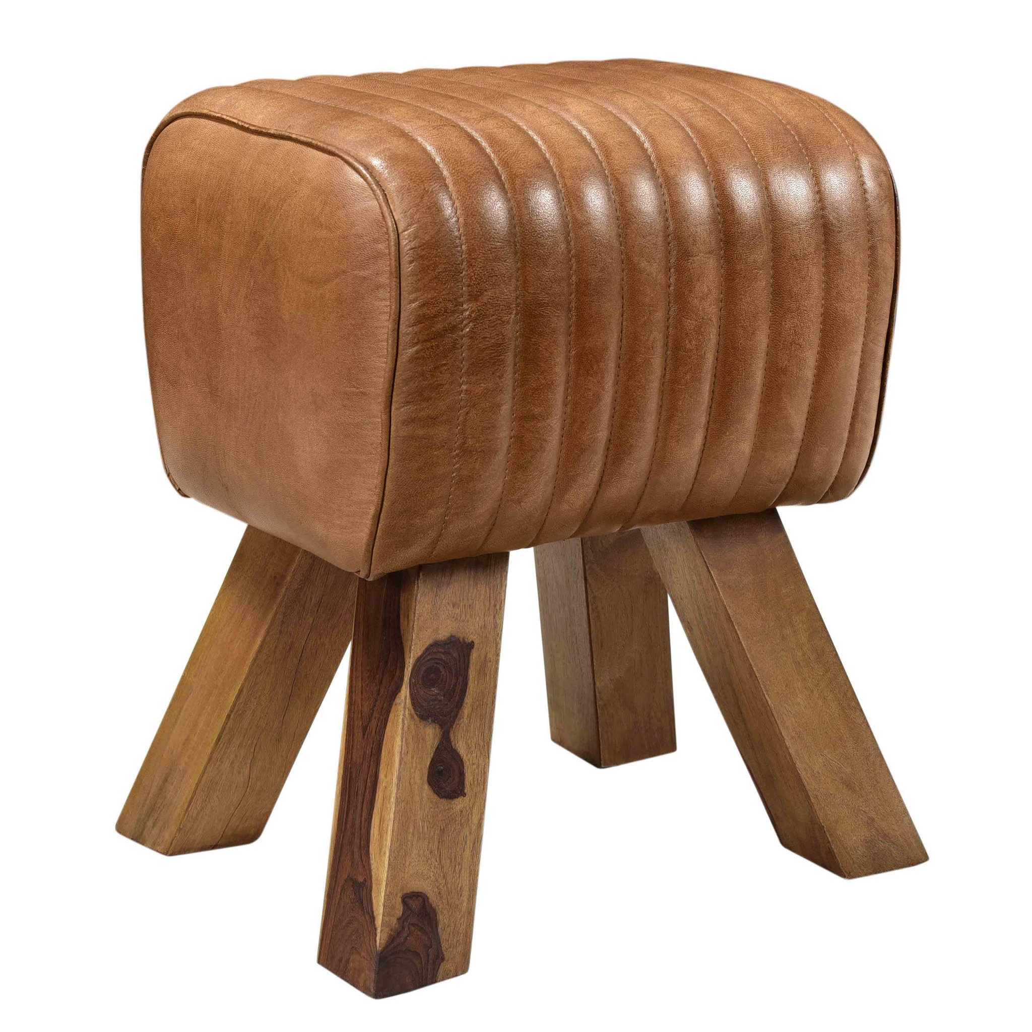 Voir la diapositive 5 : MAISON PAVANE Tabouret en cuir marron et bois de manguier-morena