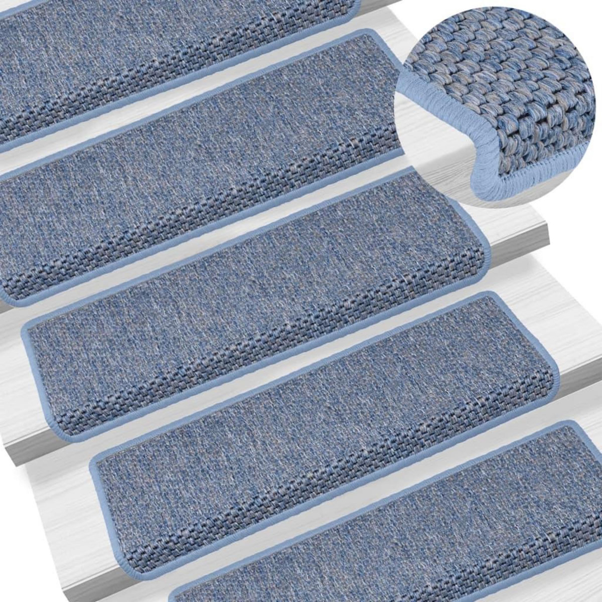 VIDAXL Tapis d'escalier autocollants 15 pcs 65x21x4 cm Bleu
