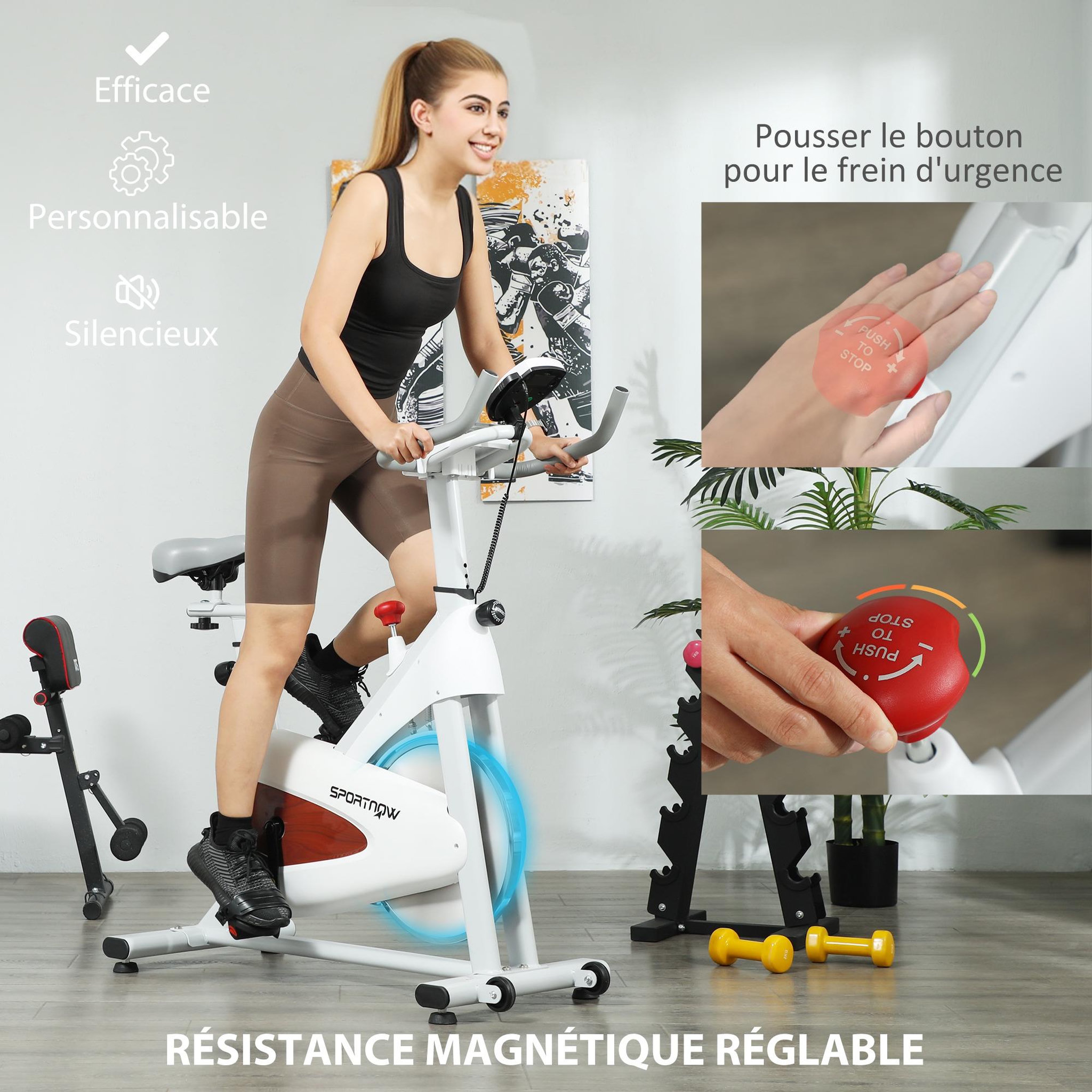 Voir la diapositive 4 : HOMCOM Vélo d'appartement - Vélo de biking spinning réglable - volant d'inertie 4 Kg - rouge gris blanc