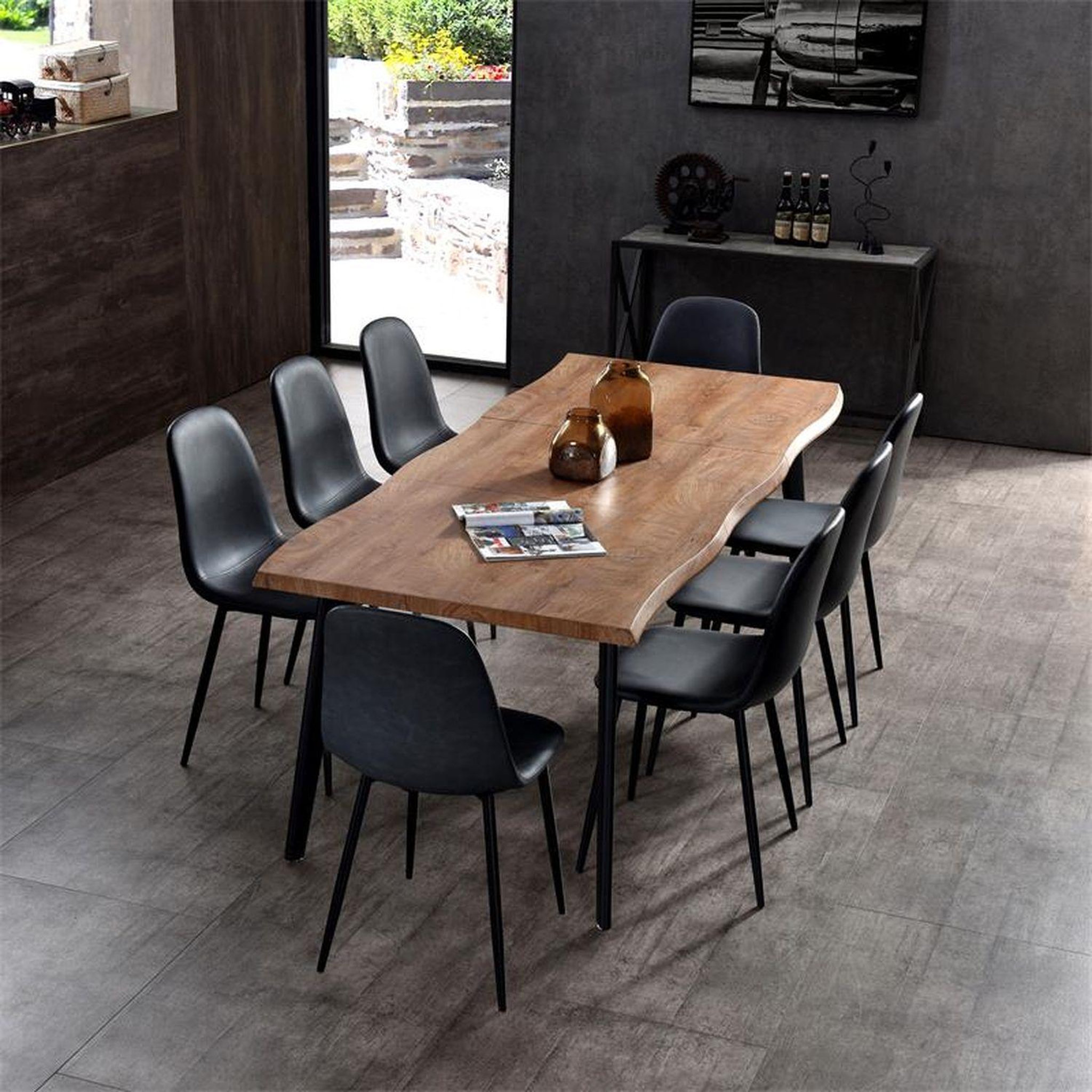 Voir la diapositive 2 : TOILINUX Table extensible en métal et plateau effet bois brut 6 à 8 places forest - l. 150 à 210 cm