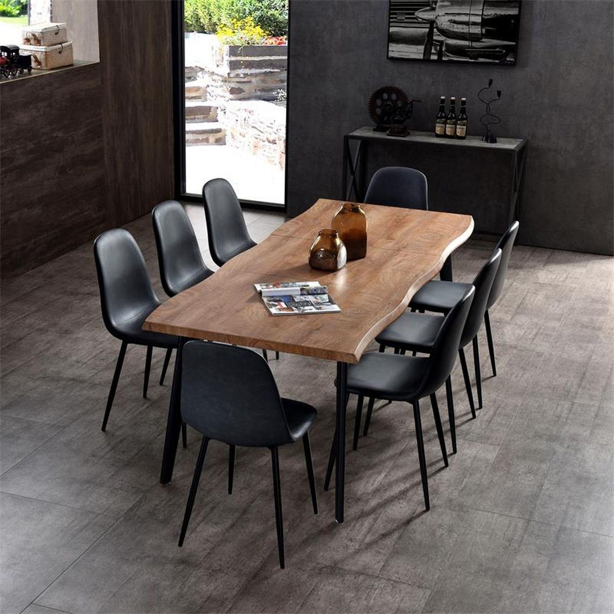 TOILINUX Table extensible pour 6 à 8 personnes effet bois - L.150 à 210 cm