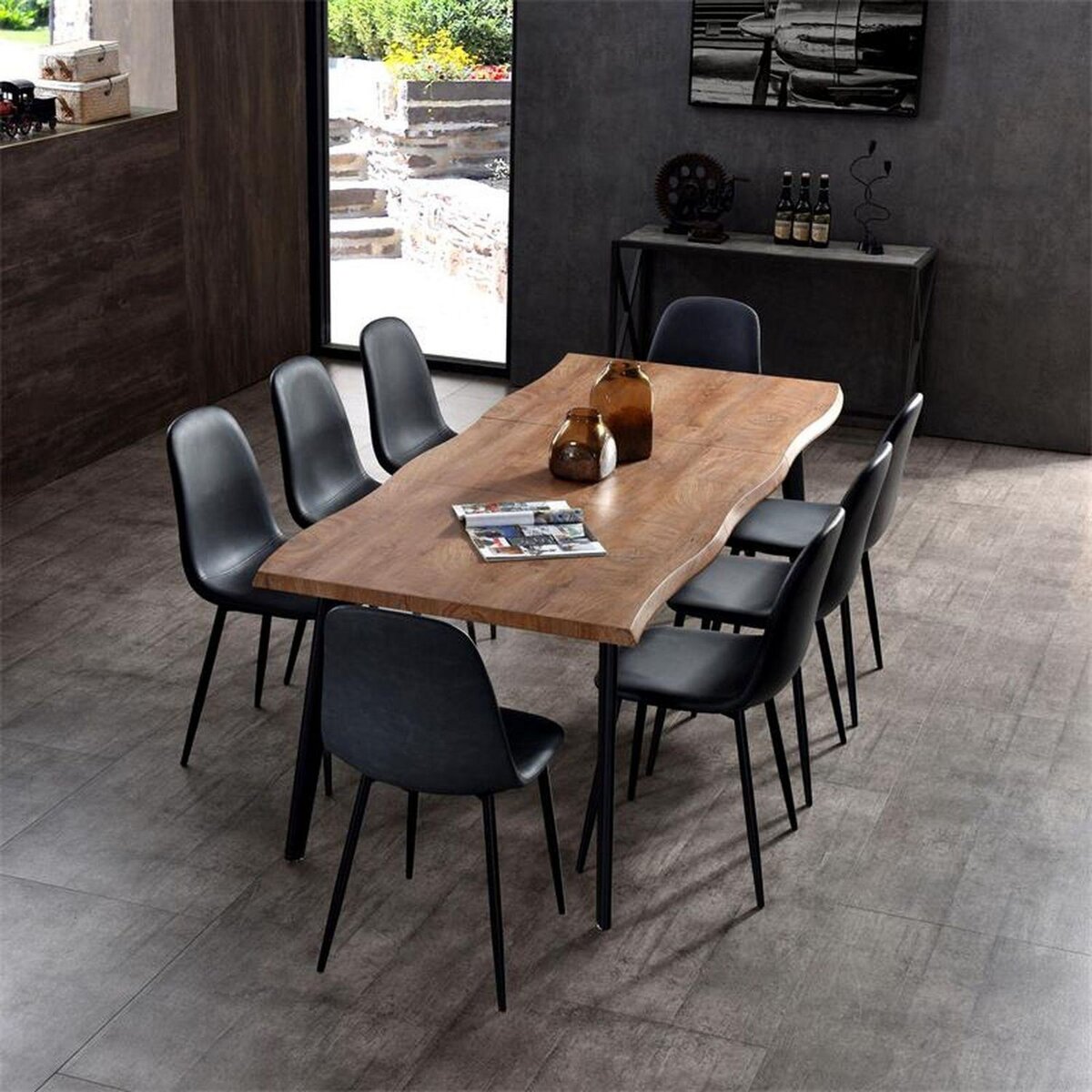 TOILINUX Table extensible pour 6 à 8 personnes effet bois - L.150 à 210 cm