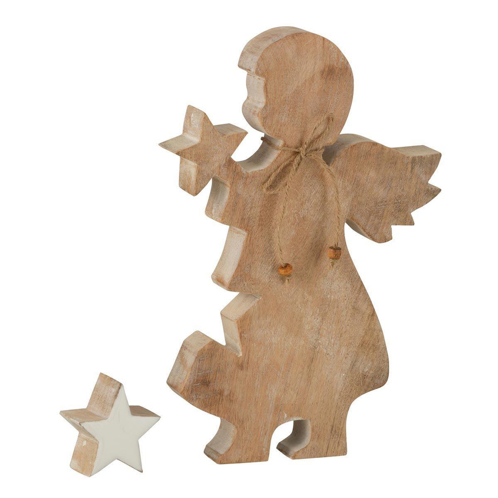 Voir la diapositive 2 : J-LINE Statuette déco  ange étoile  29cm blanc & naturel