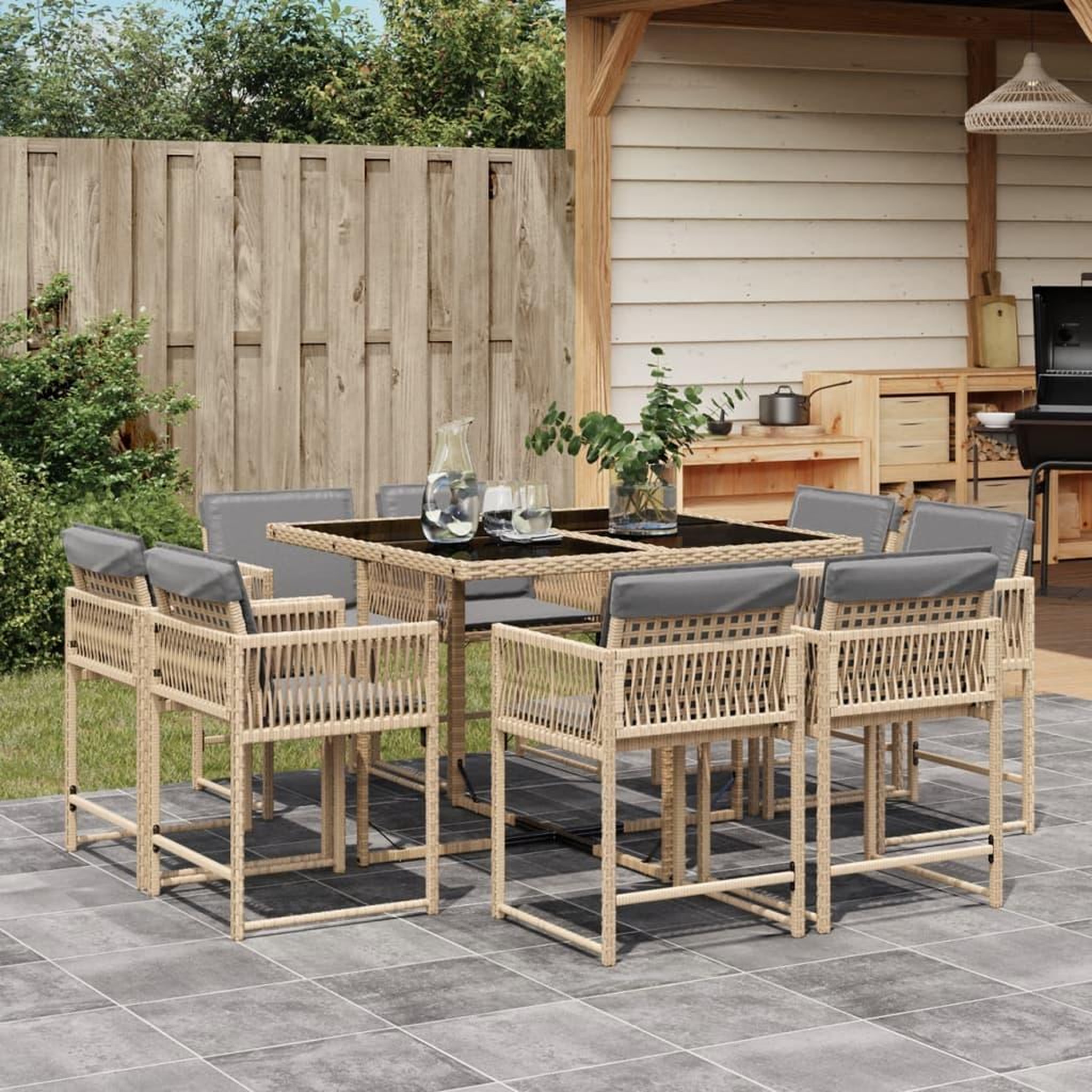 VIDAXL Ensemble a manger de jardin et coussins 9 pcs melange beige
