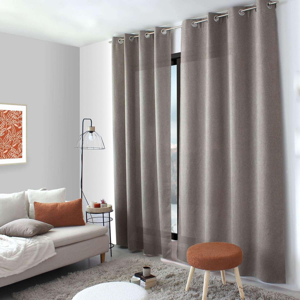 TOILINUX Rideau aspect chenillé - 140 x 240 cm - Taupe