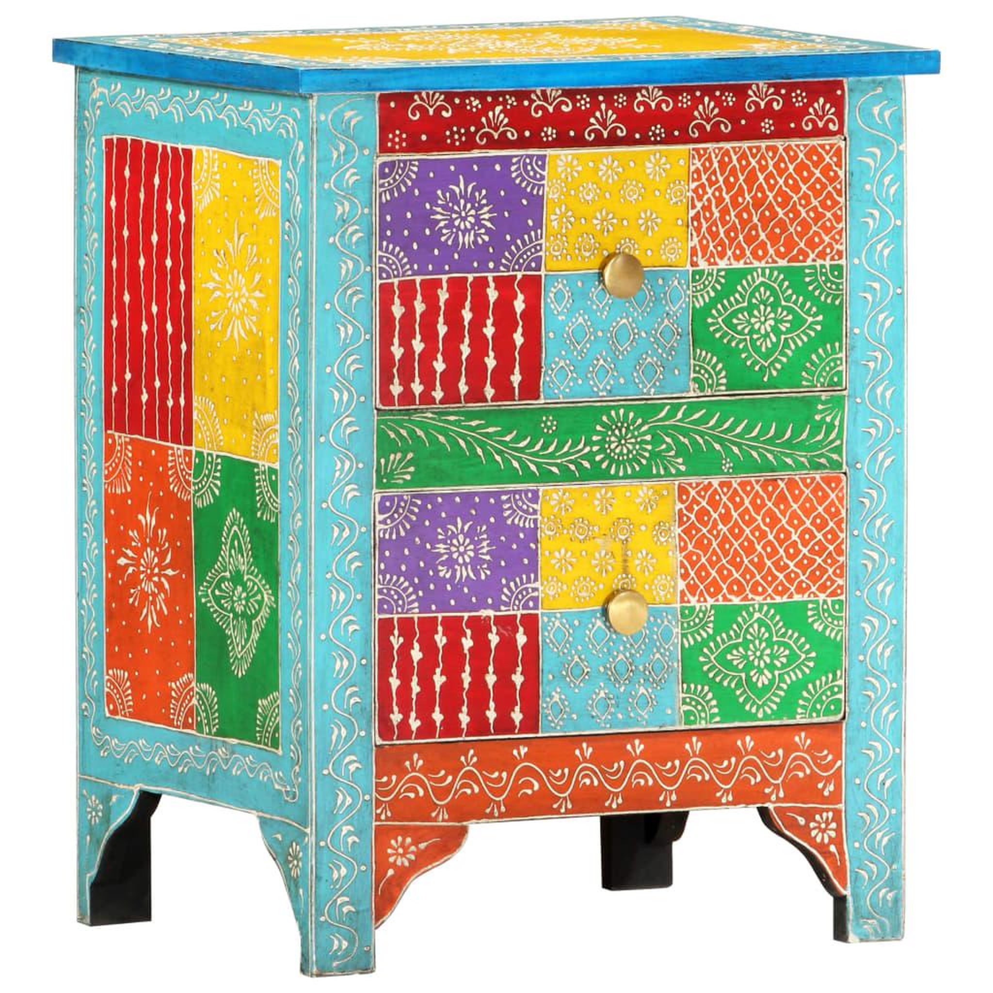 Voir la diapositive 1 : VIDAXL Table de chevet peinte a la main 40x30x50 cm Bois de manguier