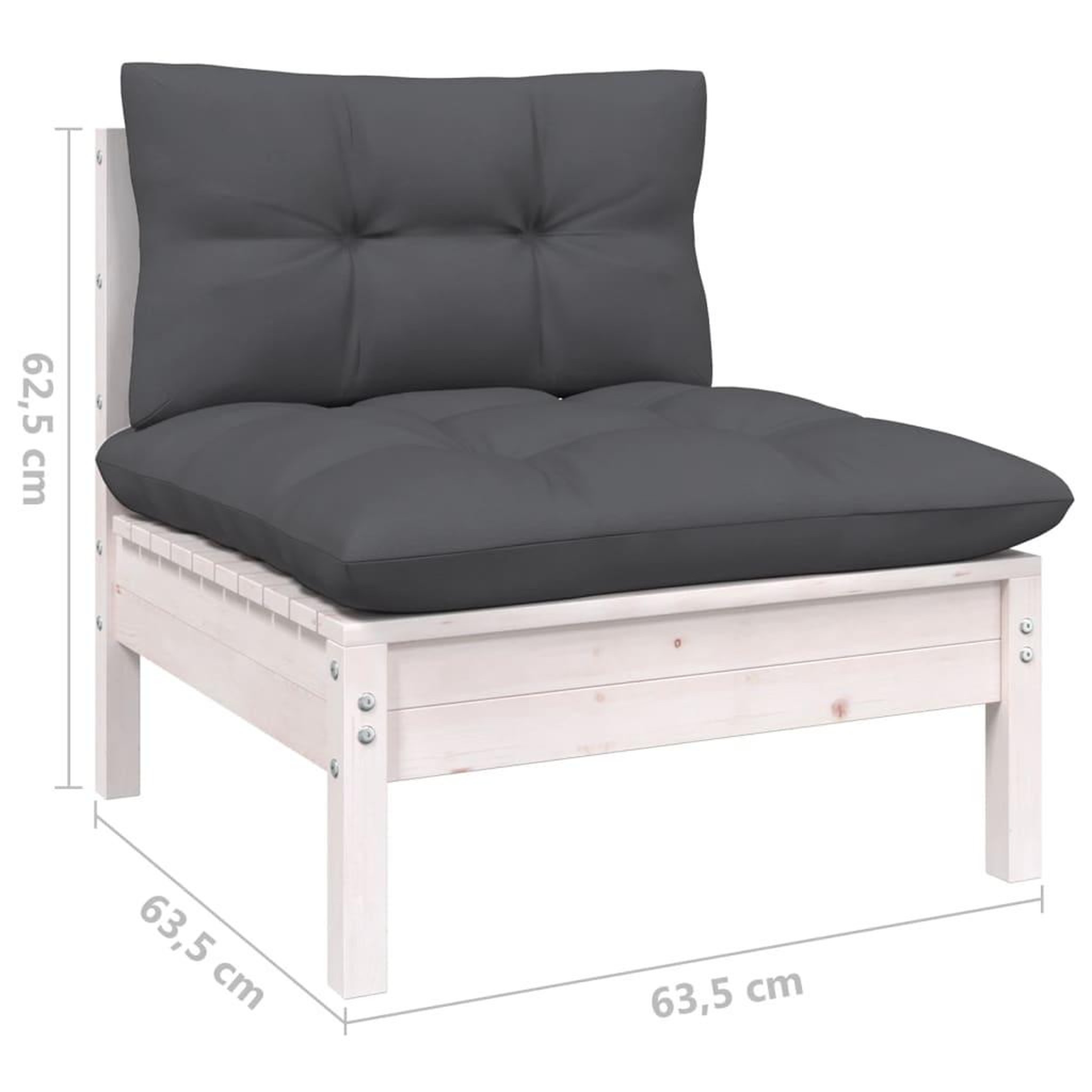 Voir la diapositive 6 : VIDAXL Canape central de jardin avec coussins Blanc Bois de pin massif