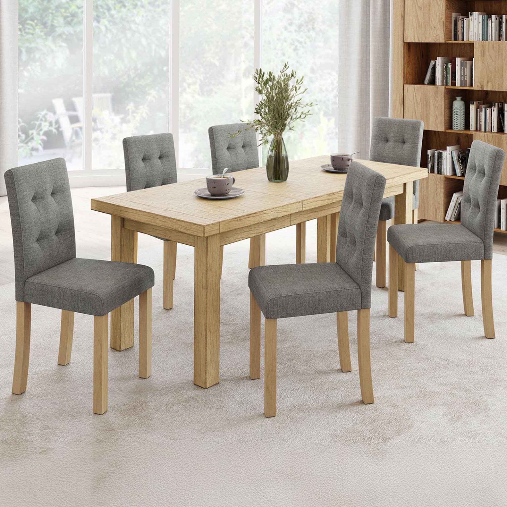 Voir la diapositive 2 : ID MARKET Lot de 6 chaises polga capitonnées grises pour salle à manger