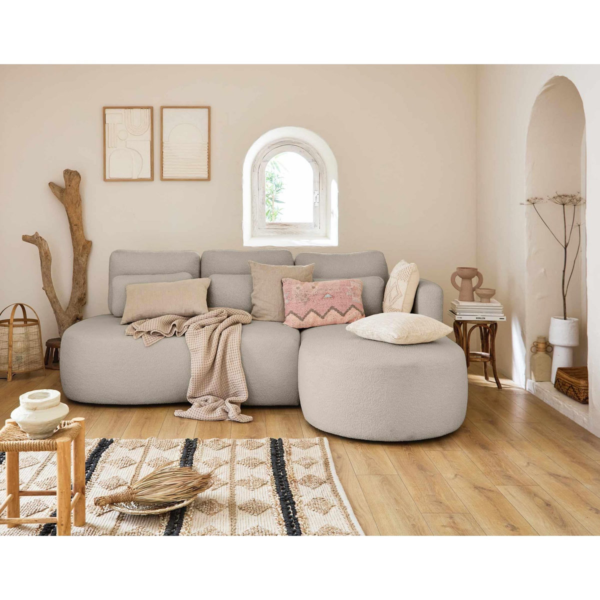 LISA DESIGN Mahina - canapé d'angle droit - 4 places - convertible avec coffre - en tissu bouclette