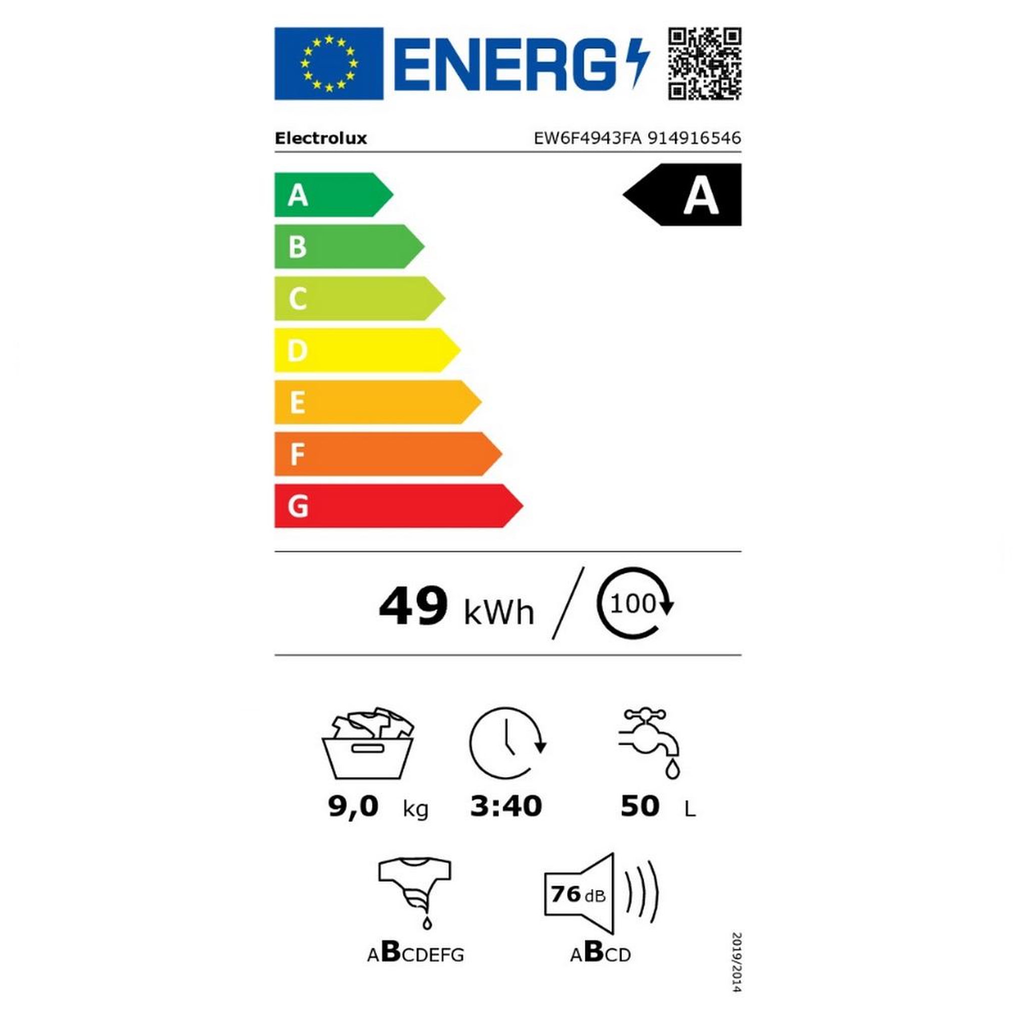 Voir la diapositive 2 : ELECTROLUX Lave-linge frontal 8kg 1400 tours/min blanc - ew6f4943fa