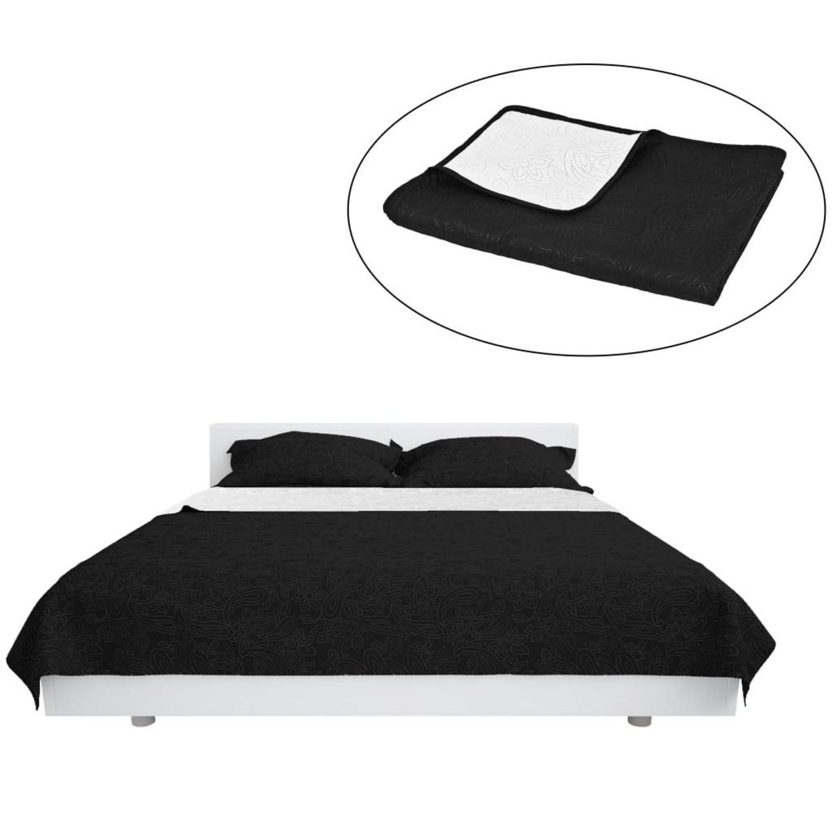 VIDAXL Couvre-lit a double face matelasse 220 x 240 cm Noir et blanc
