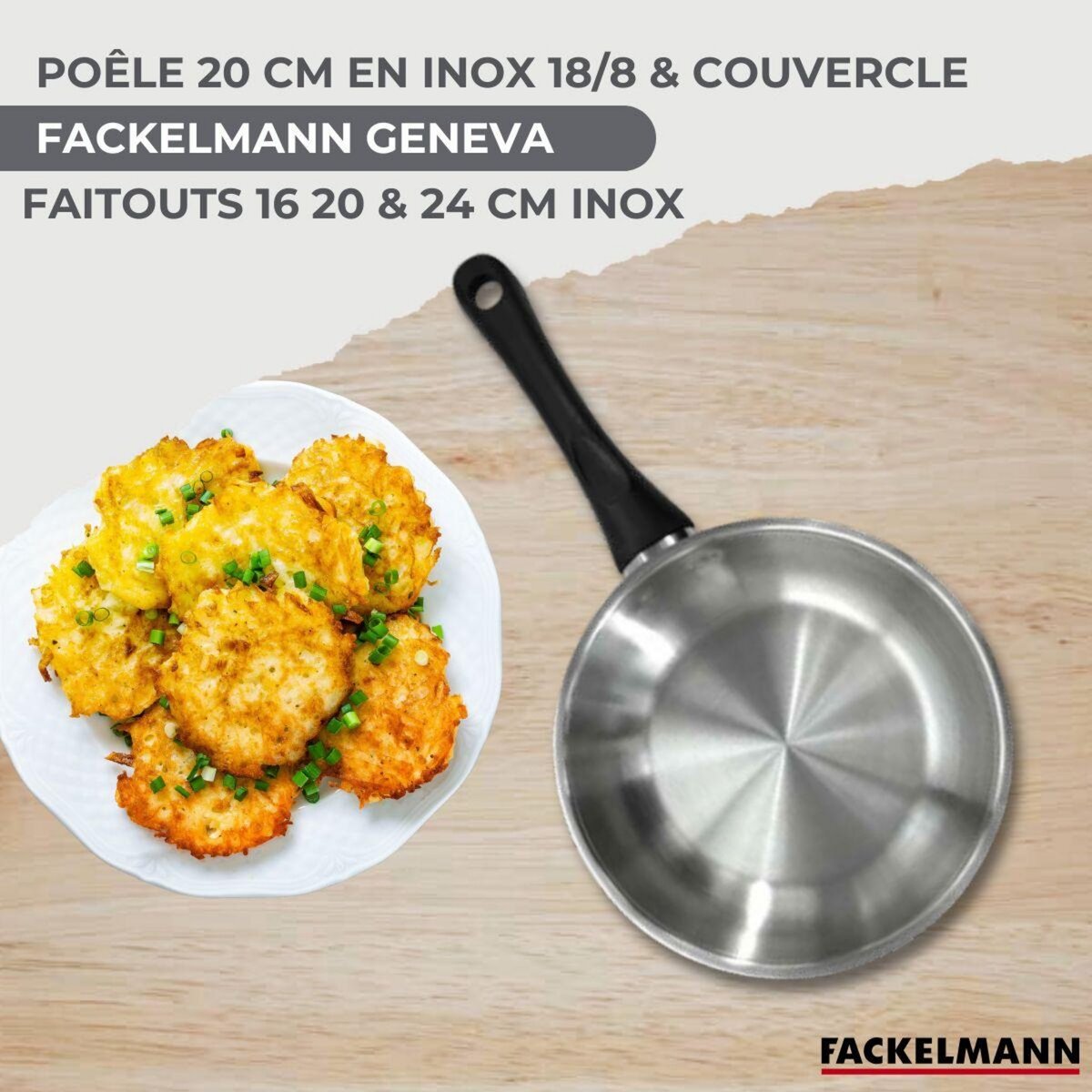Fackelmann Set de 1 poêle 20 cm en inox et couvercle, 3 faitouts inox 16, 20 et 24 cm Fackelmann Geneva