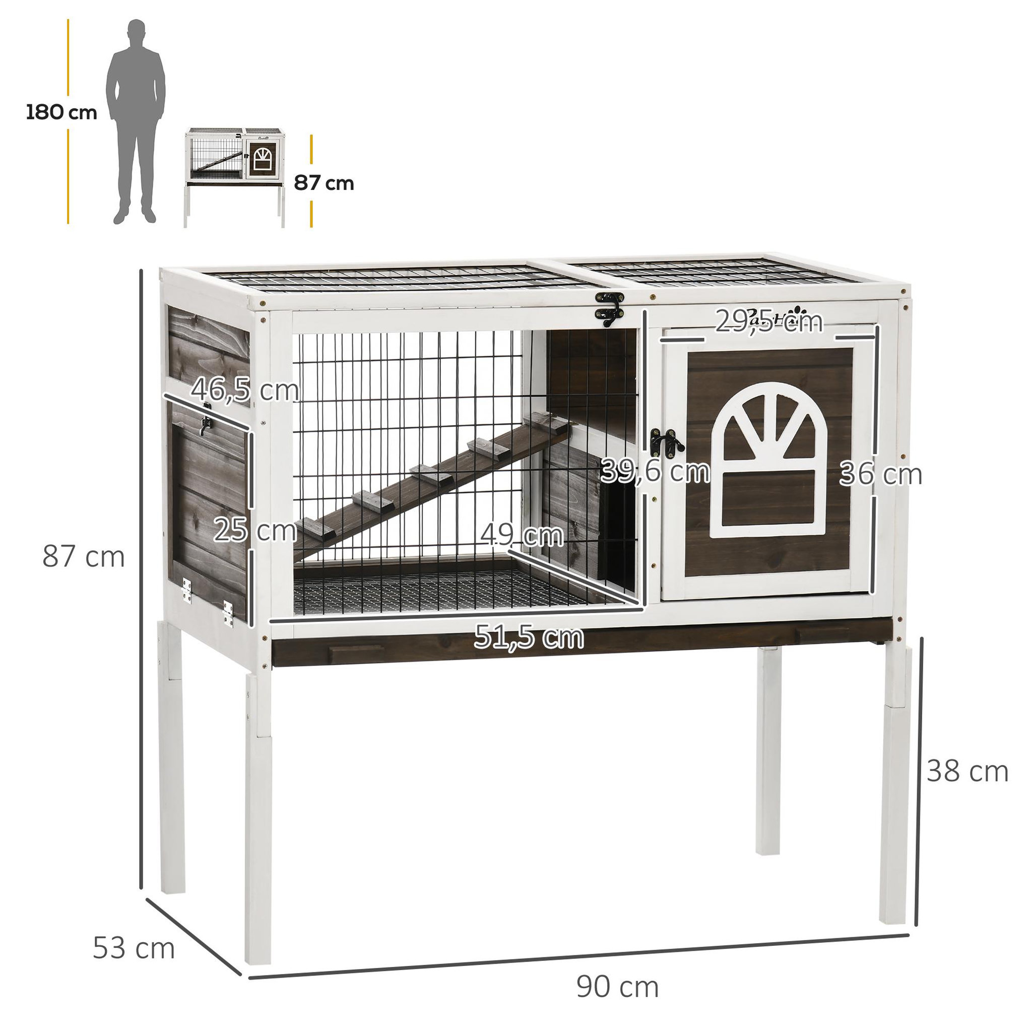 Voir la diapositive 3 : PAWHUT Clapier cage à lapin - 2 portes verrouillables, toit ouvrant, plateau excrément - bois foncé blanc