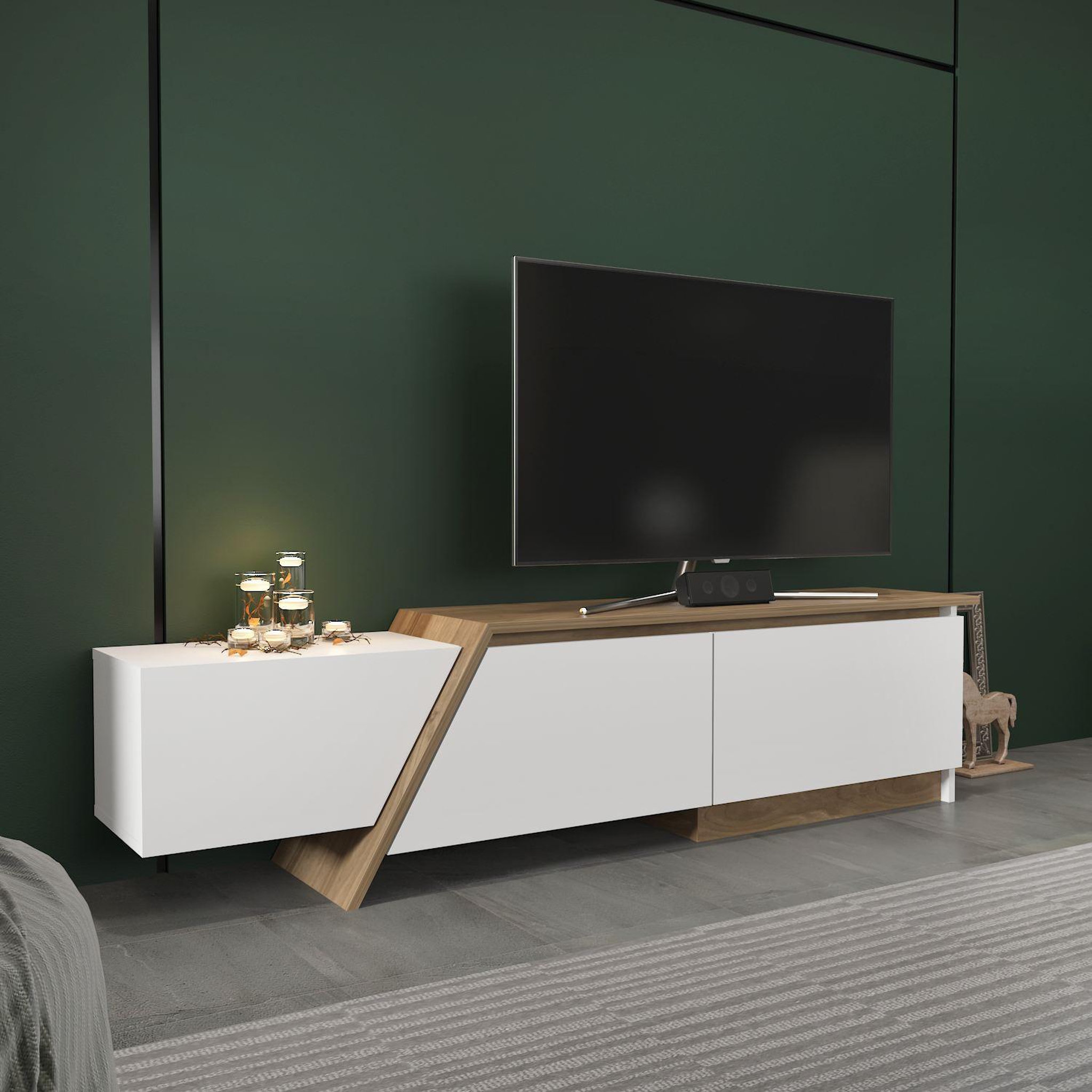 Voir la diapositive 2 : Habitat et Jardin Meuble tv en bois  zonas  - 180 x 35 x 28 cm - blanc