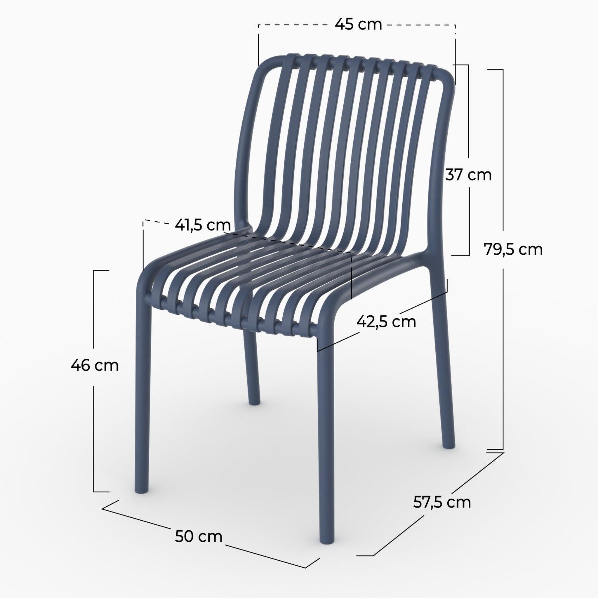 Voir la diapositive 4 : MAISON PAVANE Lot de 2 chaises de jardin empilables en plastique bleu marine-duli