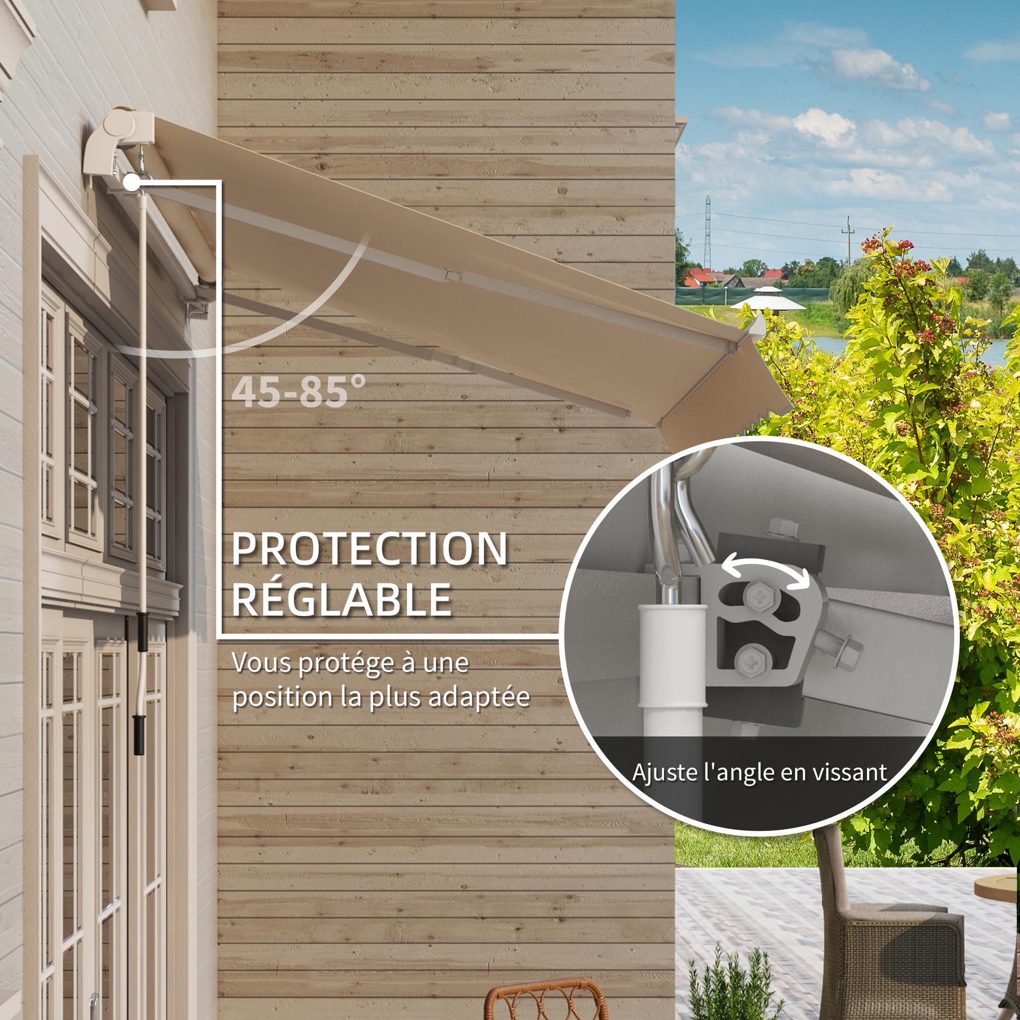 Voir la diapositive 3 : OUTSUNNY Store banne manuel rétractable aluminium polyester imperméabilisé 3L x 2,5l m beige
