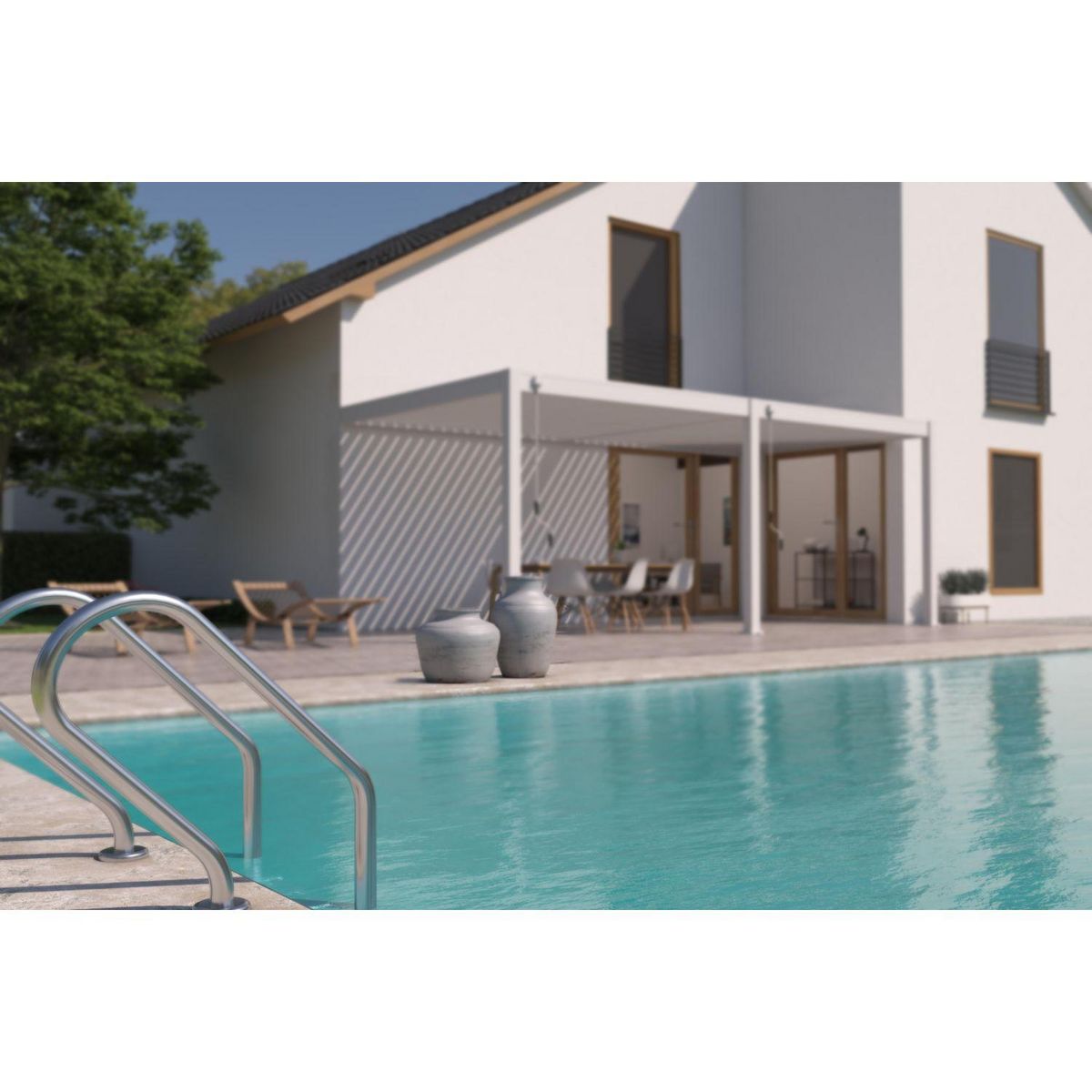 Pergola Bioclimatique adossée 3x6 m - Aluminium - Blanc -  VS OmBREA®