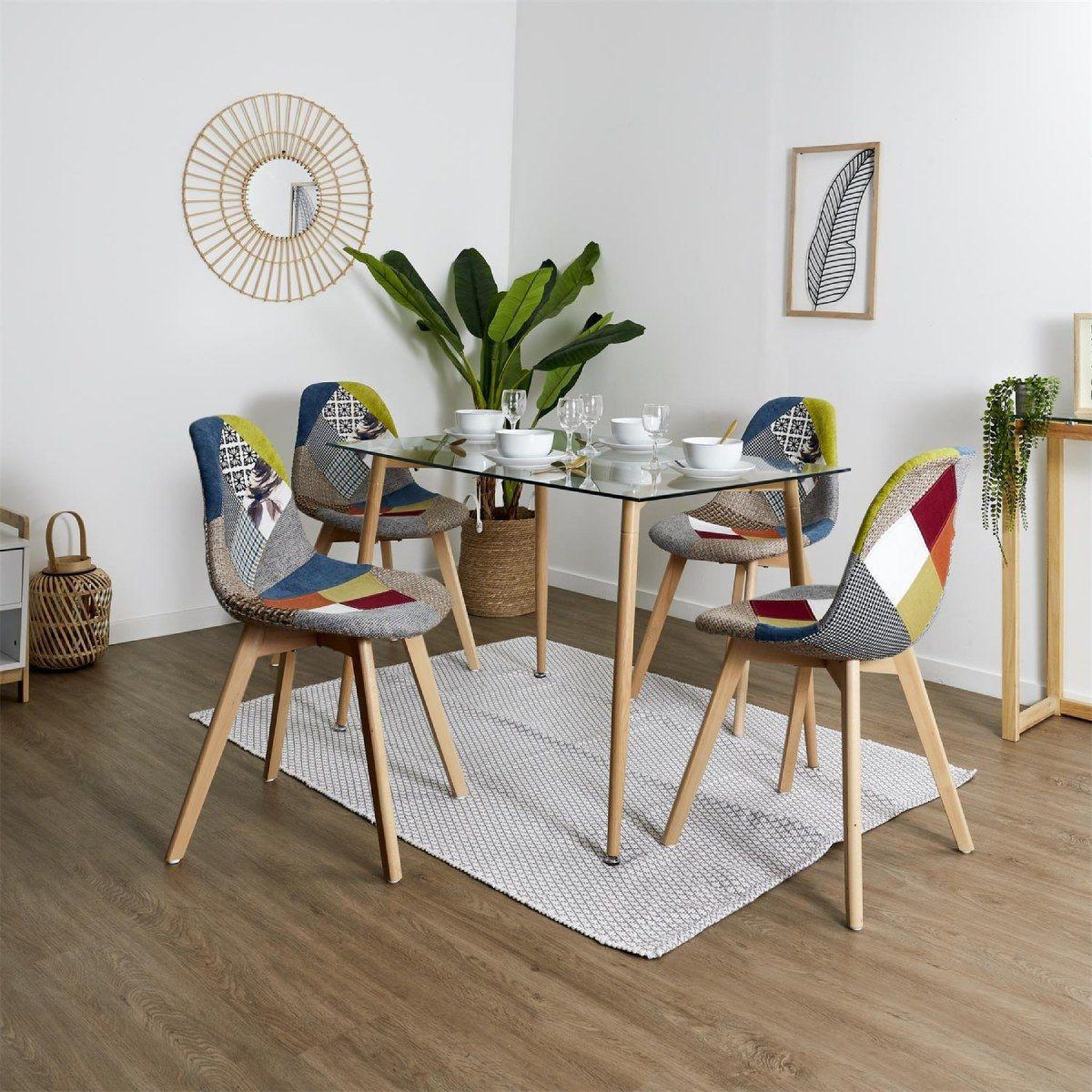 Voir la diapositive 3 : The Home Deco Factory Lot de 4 chaises scandinave  patchwork  86cm multicolore