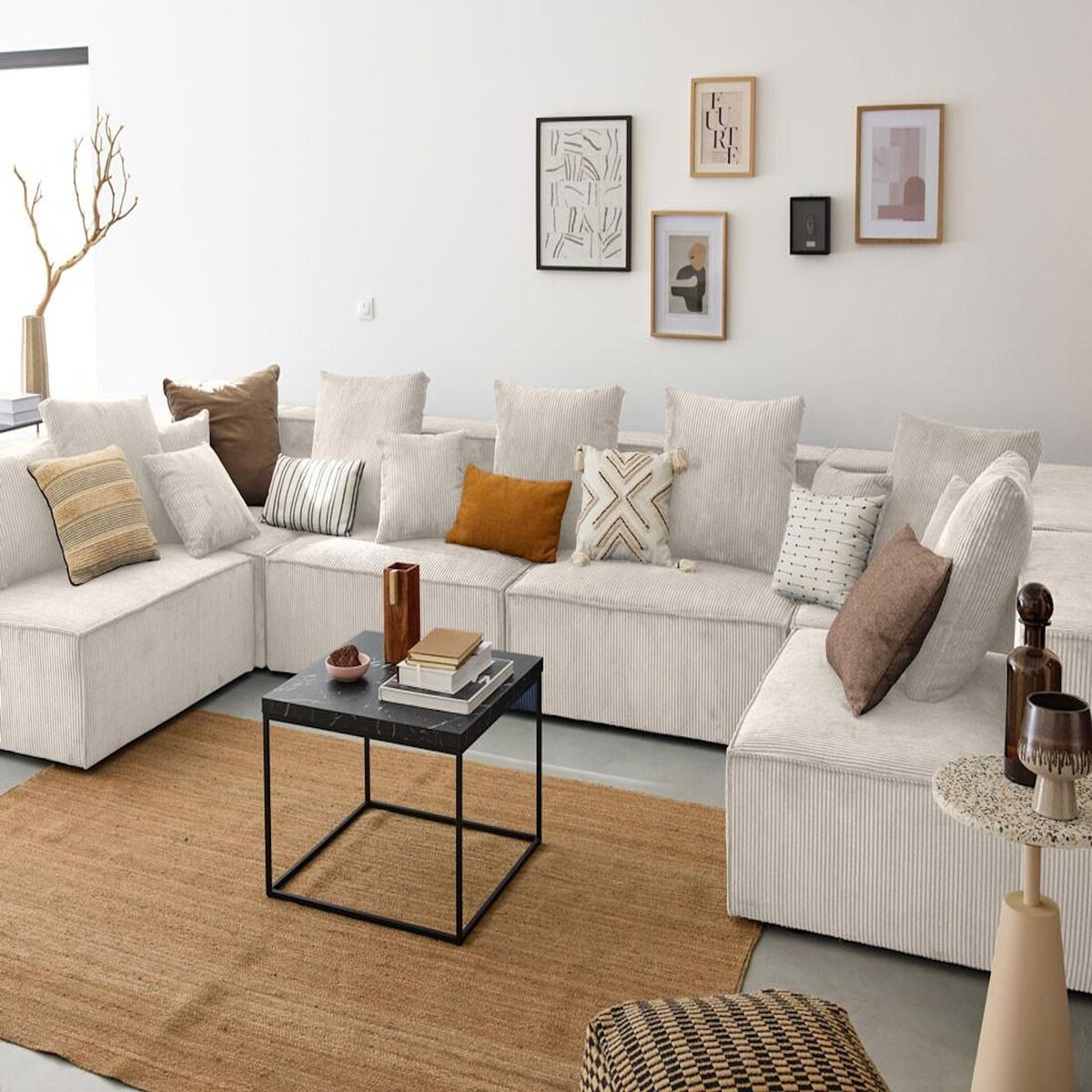 LISA DESIGN Colombine - canapé modulable panoramique - 7 places - en velours côtelé