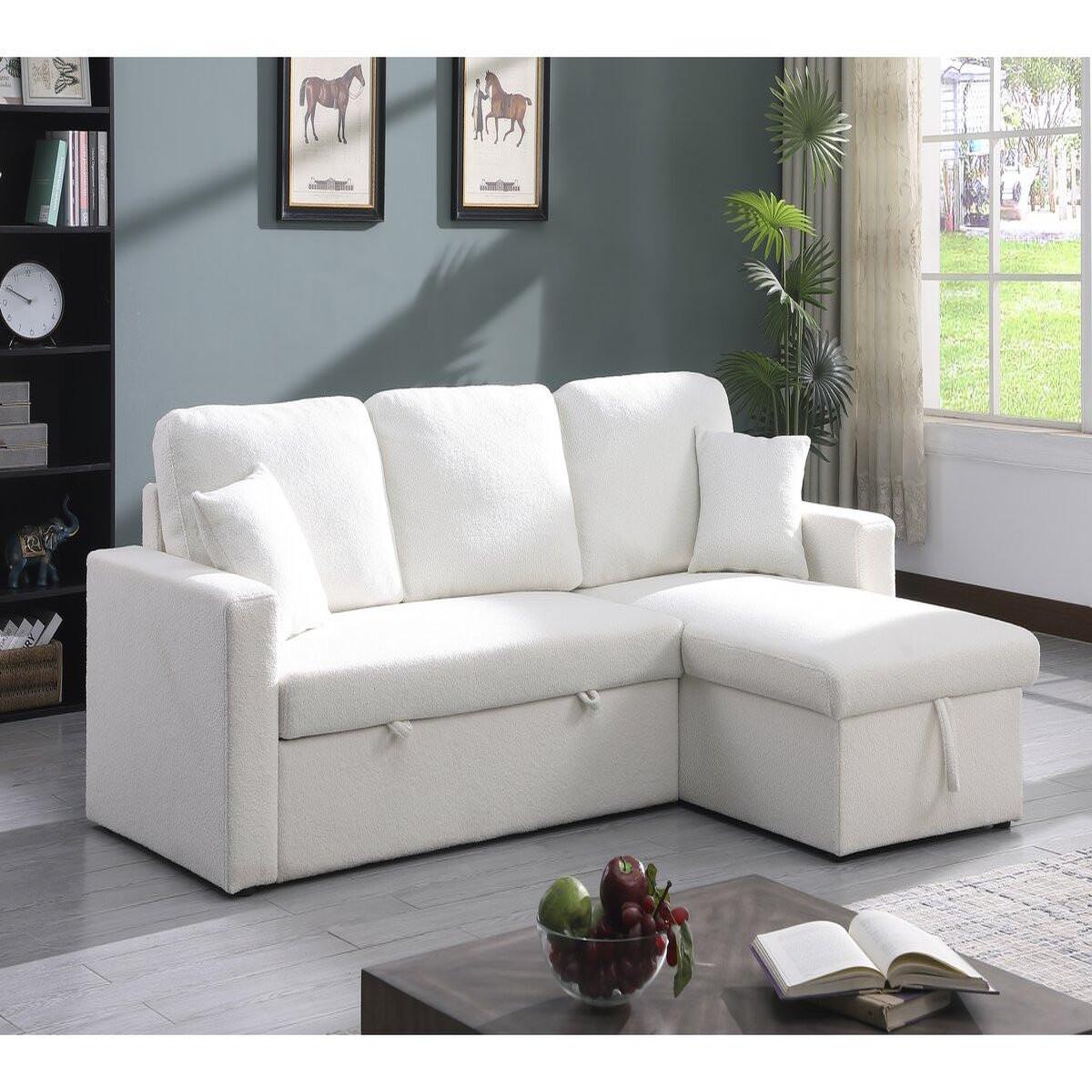 Voir la diapositive 2 : Habitat et Jardin Canapé d'angle convertible/reversible avec coffre  alain  - 3 places - bouclettes -  blanc