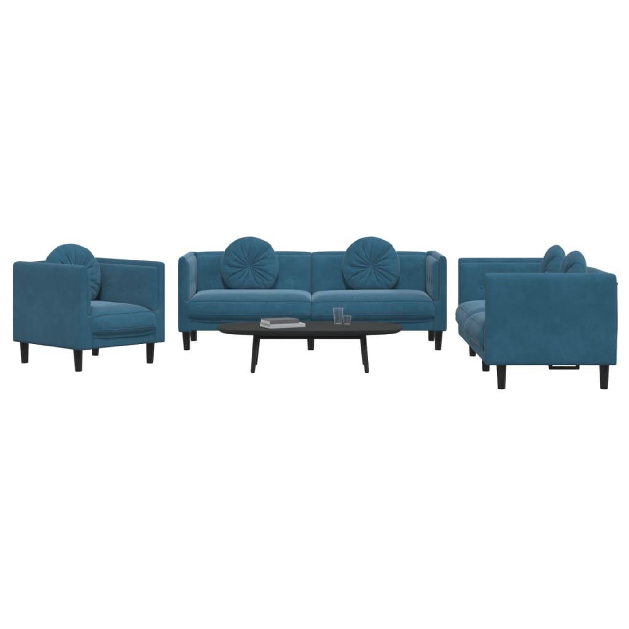 Voir la diapositive 3 : VIDAXL Ensemble de canapes 3 pcs avec coussins bleu velours