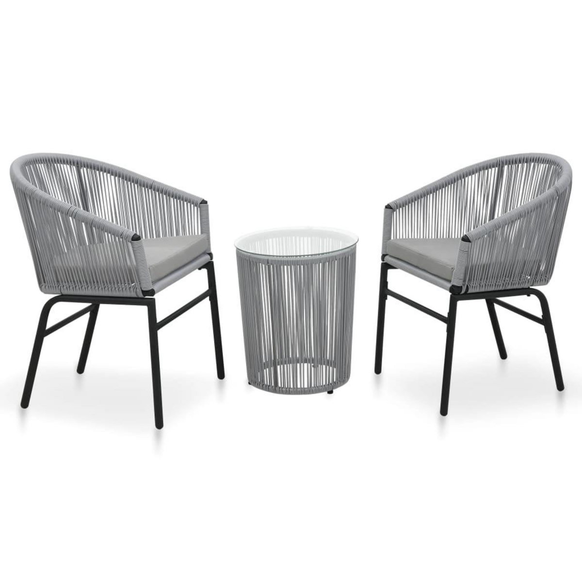 VIDAXL Ensemble de bistro 3 pcs avec coussins Rotin PE Gris