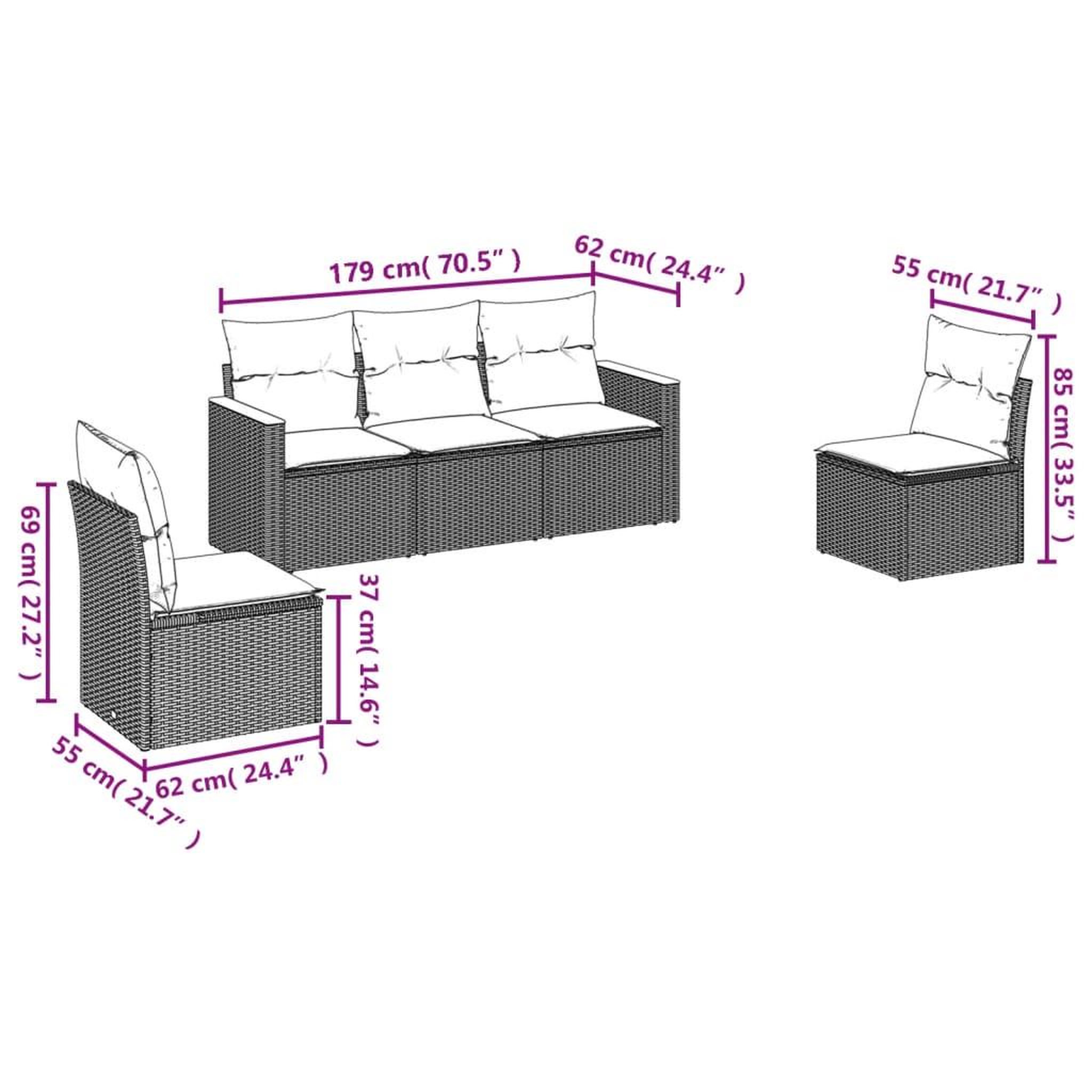 Voir la diapositive 3 : VIDAXL Salon de jardin 5 pcs avec coussins noir resine tressee