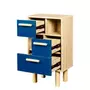 MARKET24 Table de chevet avec 3 tiroirs et 2 niches - Décor Chene/bleu- LILA