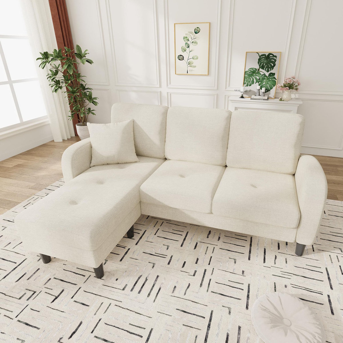 MERAX Canapé d'angle réversible fixe 3 places tissu