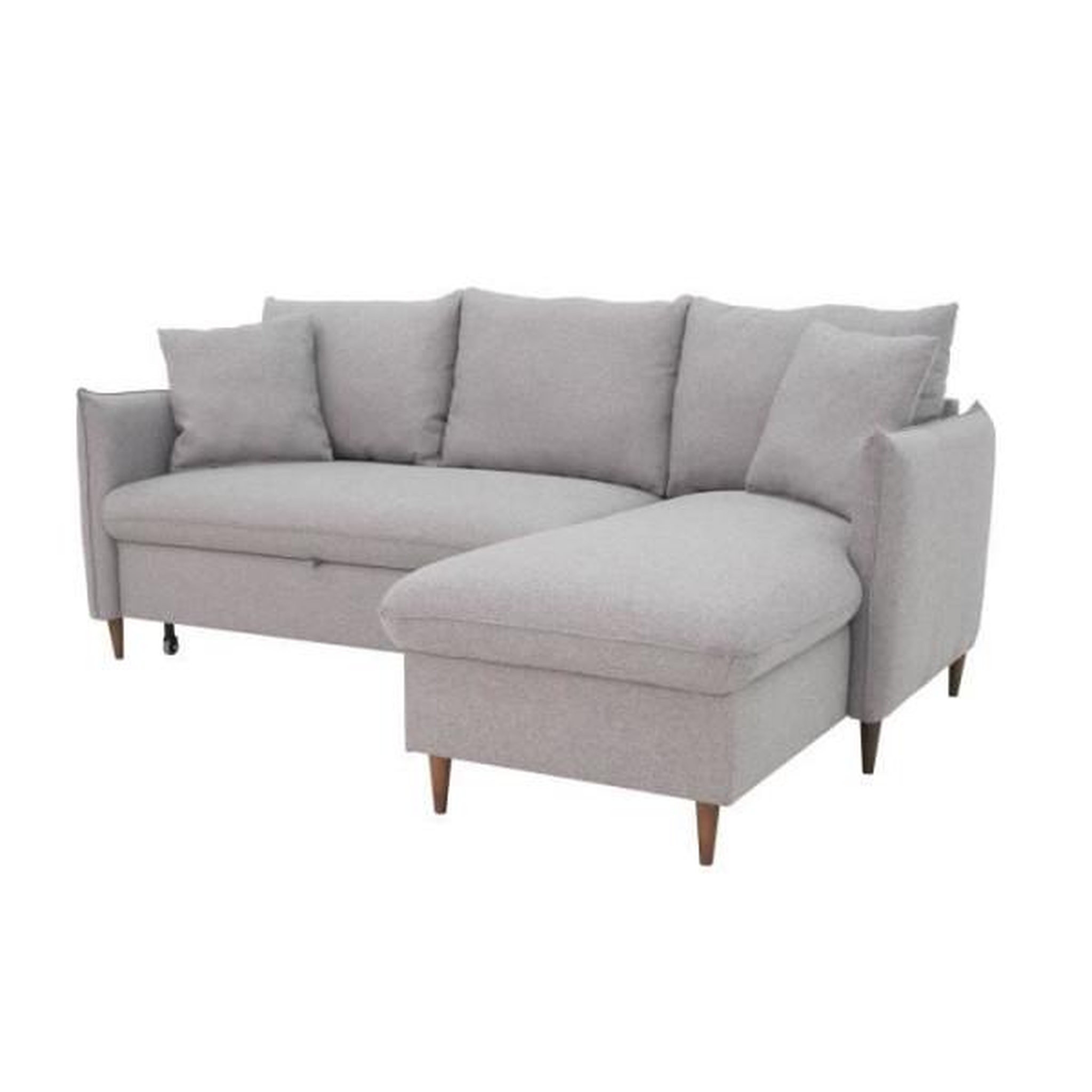 Voir la diapositive 6 : MARKET24 Canapé d'angle convertible réversible 4 places GERAUD - Tissu Gris - Coffre de rangement - L 210 x P 147 x H 90 cm