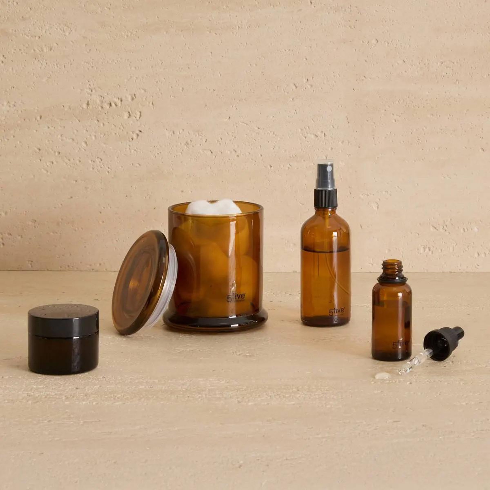 Voir la diapositive 2 : FIVE Flacon pulvérisateur en verre  teinté  100ml marron