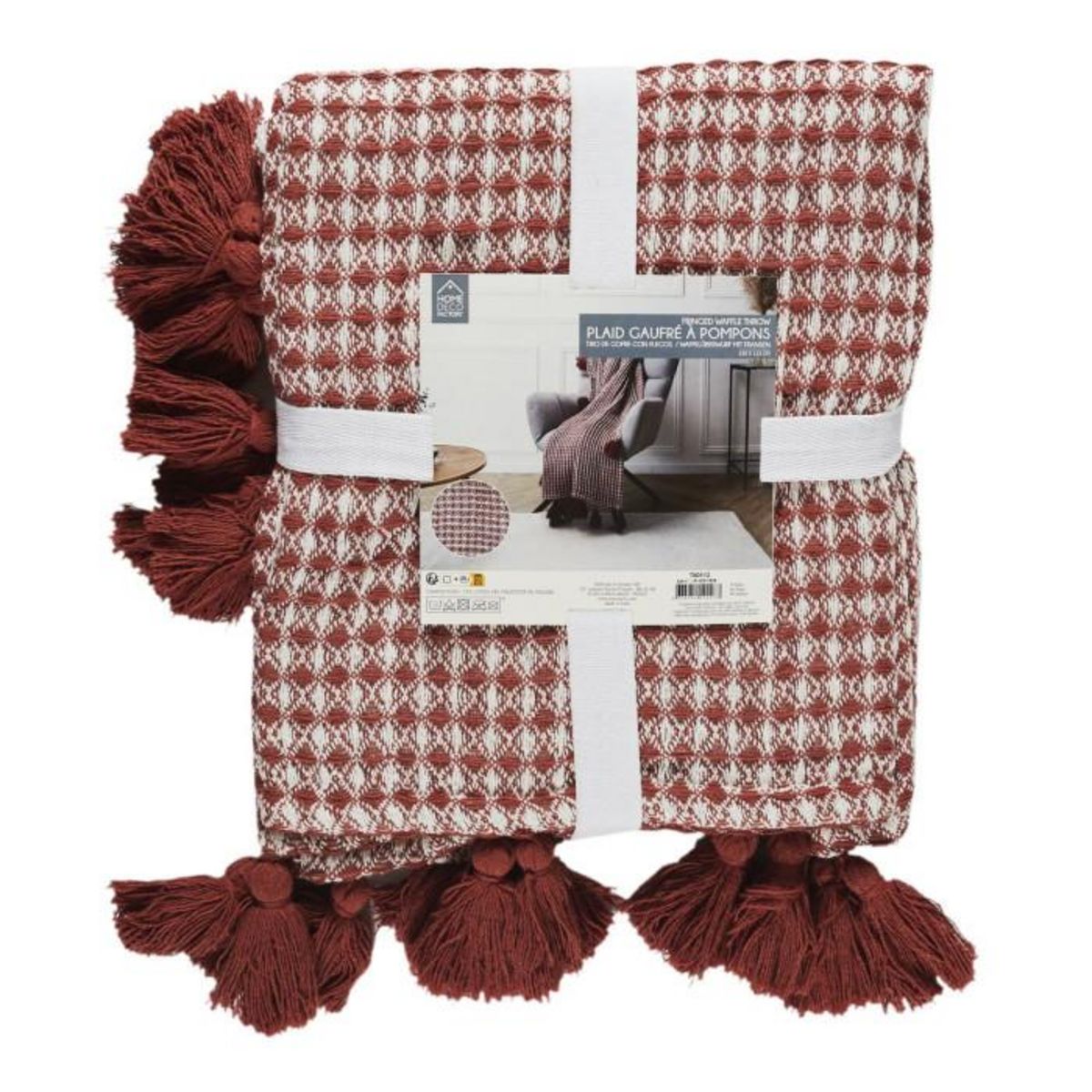 Paris Prix Plaid Nid d'Abeille  Gaufré  125x150cm Rouge & Blanc