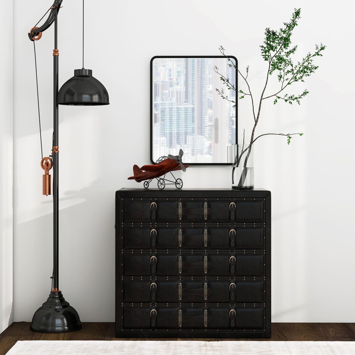 HOMCOM Miroir mural rectangulaire L.40 x H.50 cm cadre métal noir