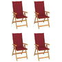 Voir la diapositive 1 : VIDAXL Chaises de jardin lot de 4 avec coussins bordeaux Teck solide