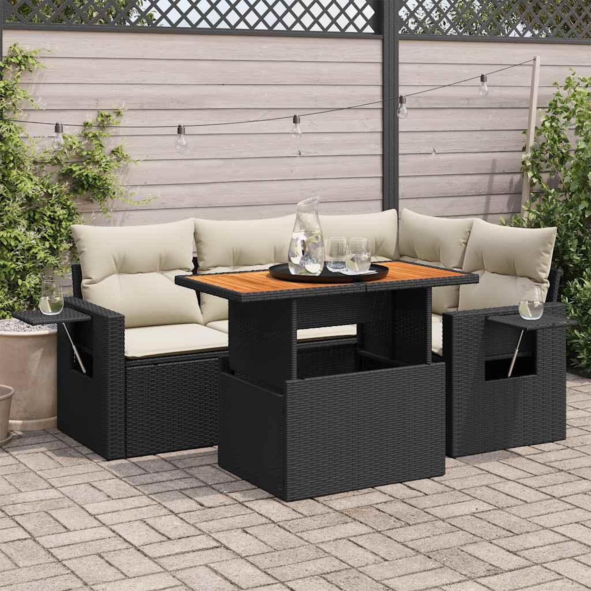 VIDAXL Salon de jardin 5 pcs avec coussins noir resine tressee