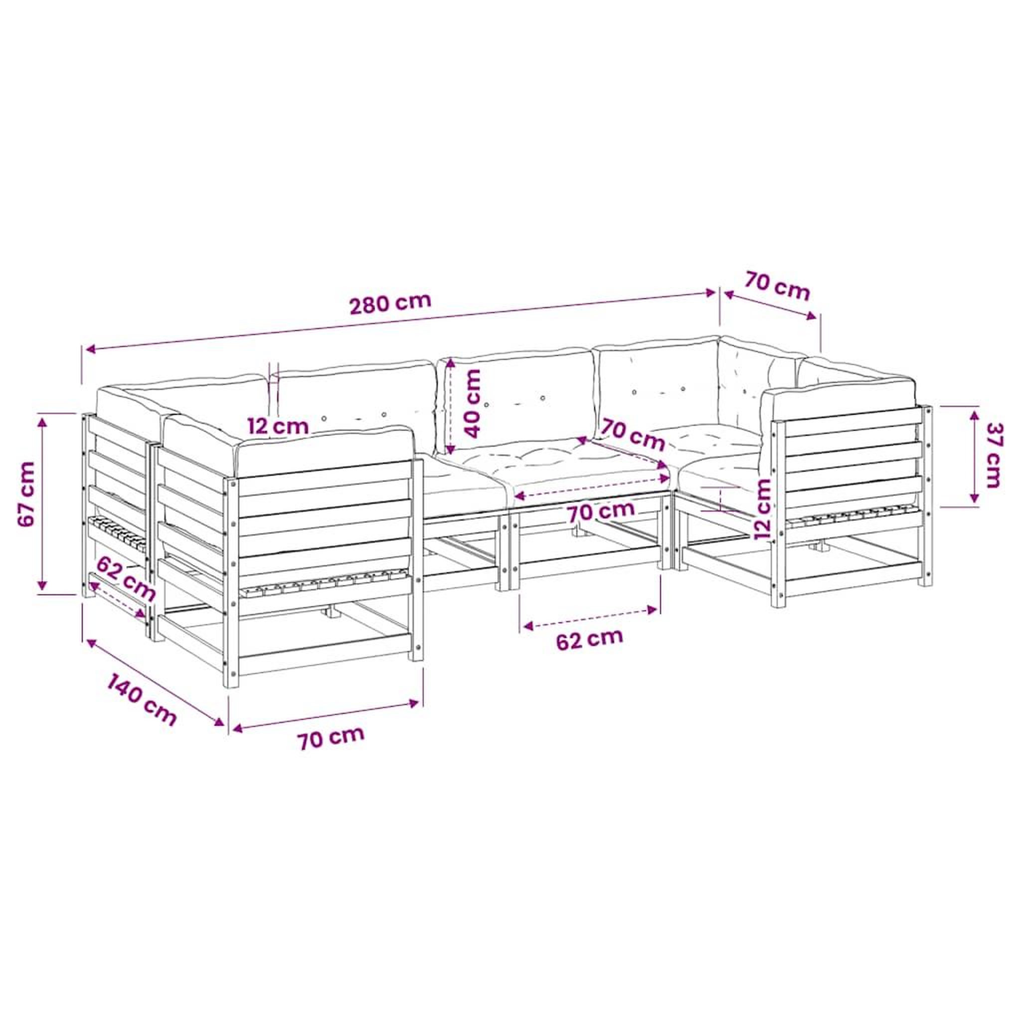 Voir la diapositive 6 : VIDAXL Salon de jardin 6 pcs avec coussins cire marron bois pin massif