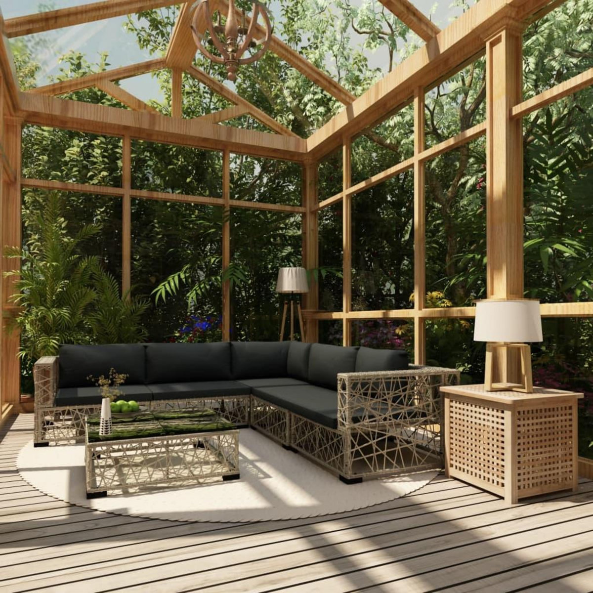 VIDAXL Salon de jardin 6 pcs avec coussins resine tressee gris