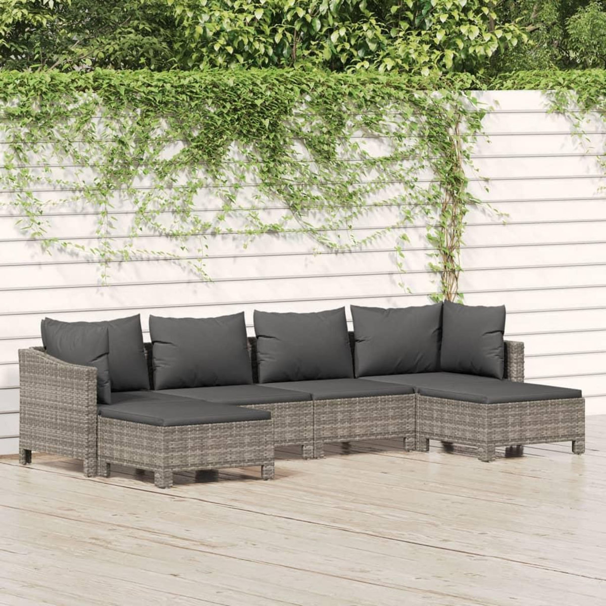VIDAXL Salon de jardin 6 pcs avec coussins Gris Resine tressee
