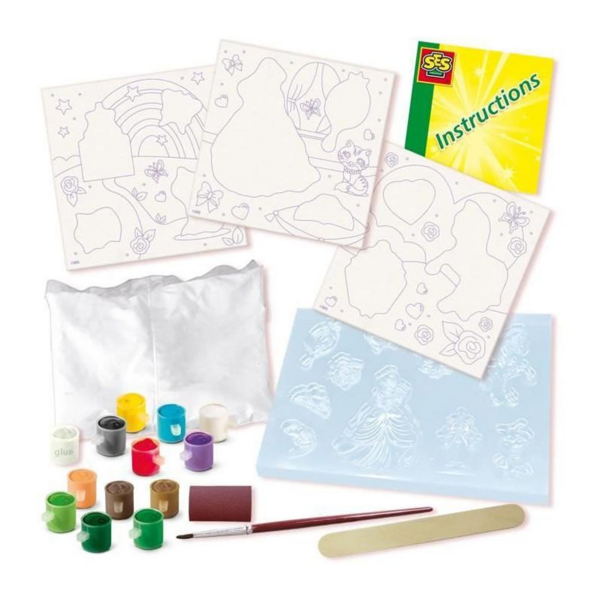 SES Creative Moulage et peinture - Toiles pour peindre des princesses 3x - Loisirs créatifs - SES CREATIVE - Réaliser 3 peintures de prince