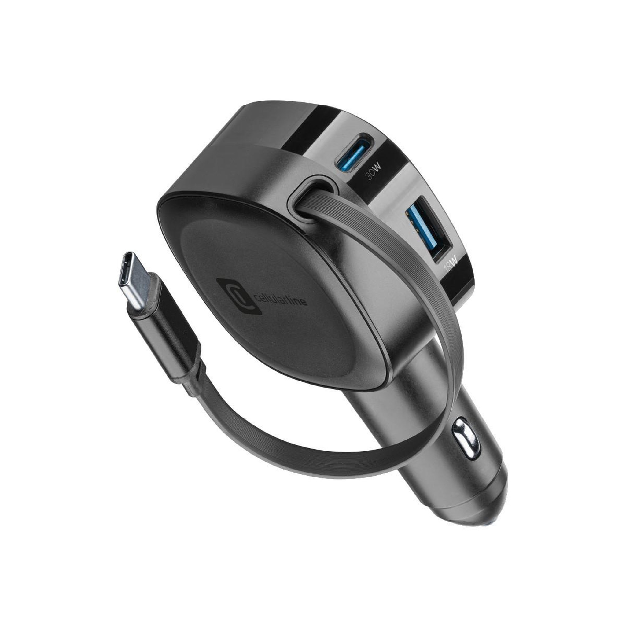 Voir la diapositive 2 : CELLULAR LINE Cellularline retractable car charger chargeur voiture 60w avec câble rétractable