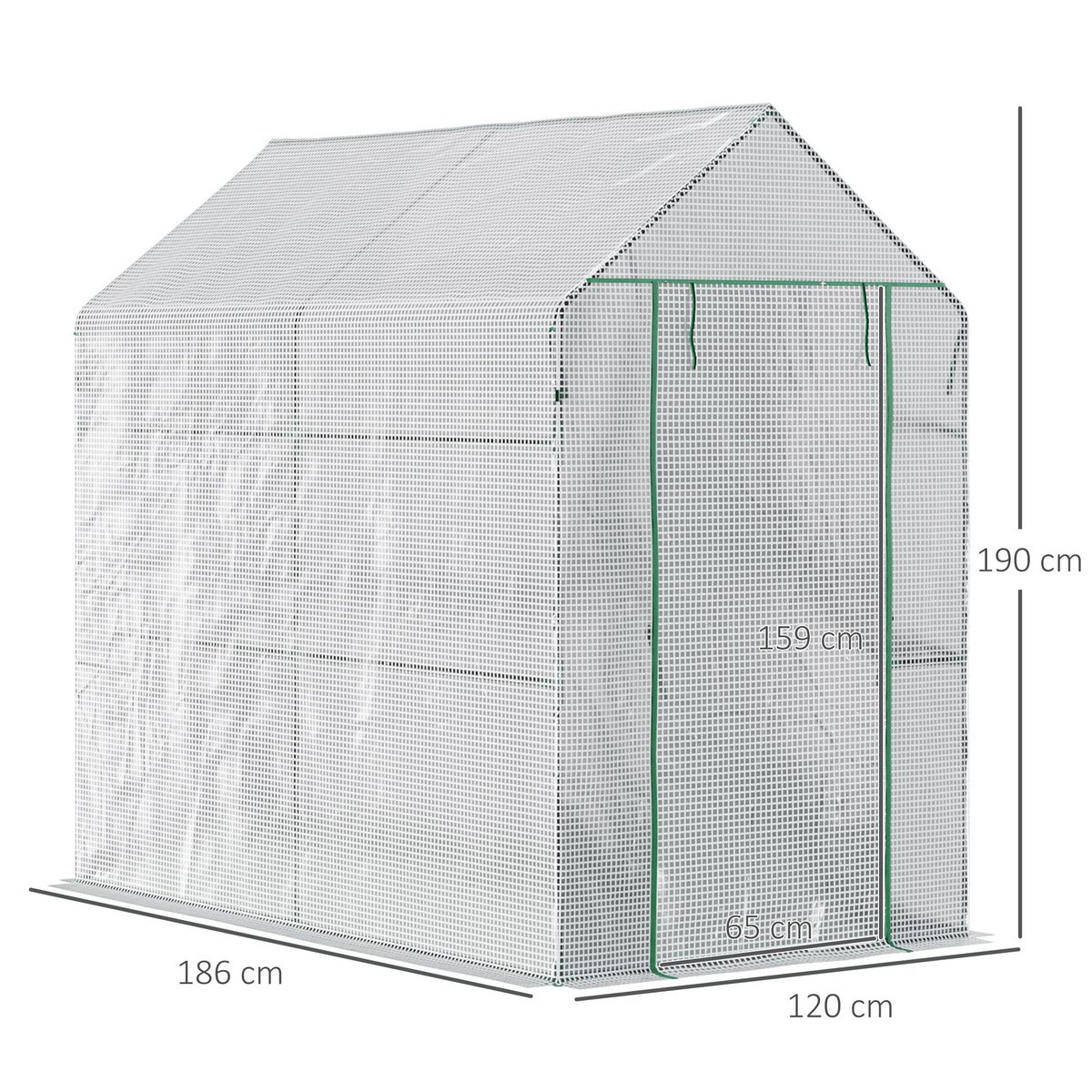 OUTSUNNY Serre de jardin 2 tablettes dim. 1,86L x 1,2l x 1,9H m porte déroulante acier PE haute densité 140 g/m² transparent blanc