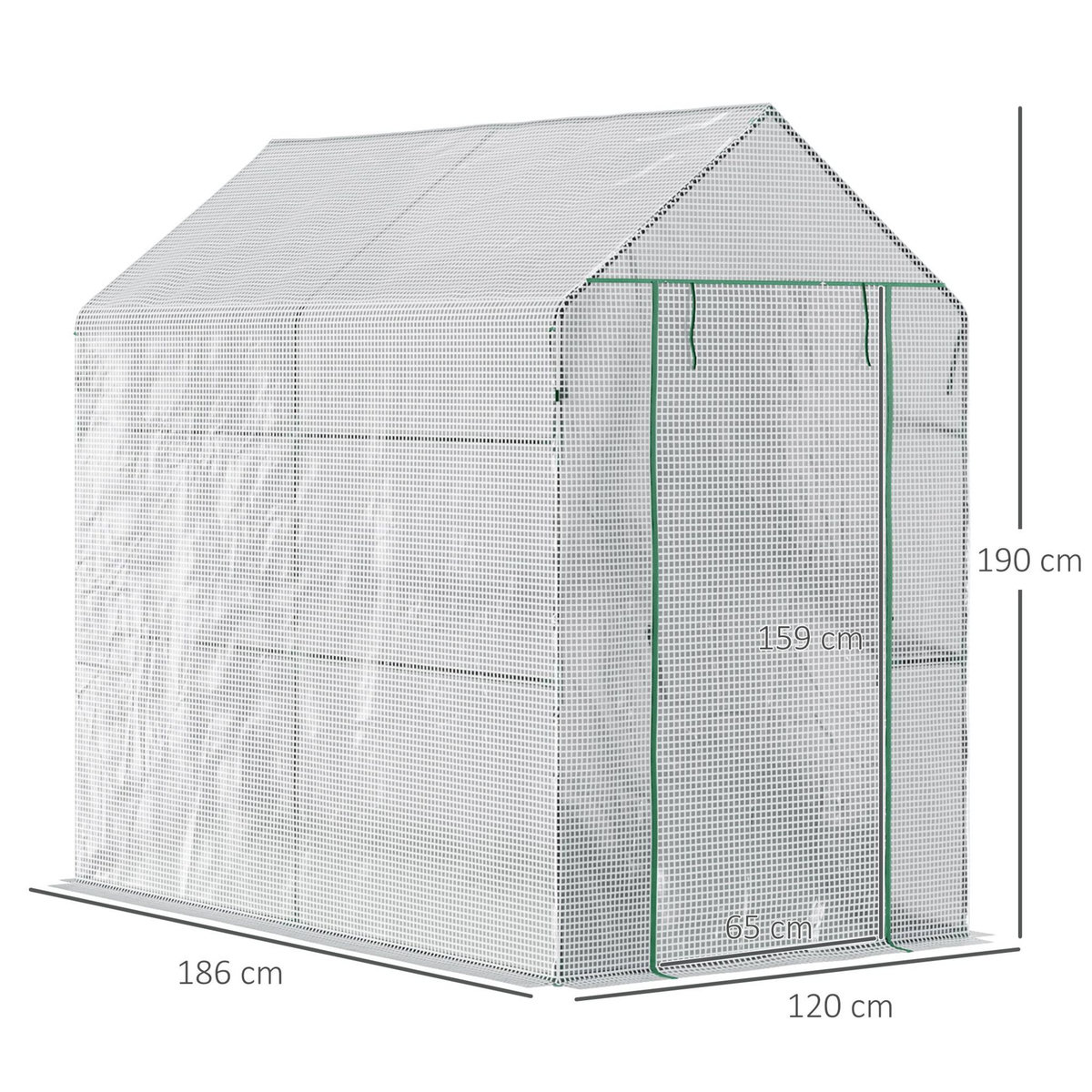 OUTSUNNY Serre de jardin 2 tablettes dim. 1,86L x 1,2l x 1,9H m porte déroulante acier PE haute densité 140 g/m² transparent blanc