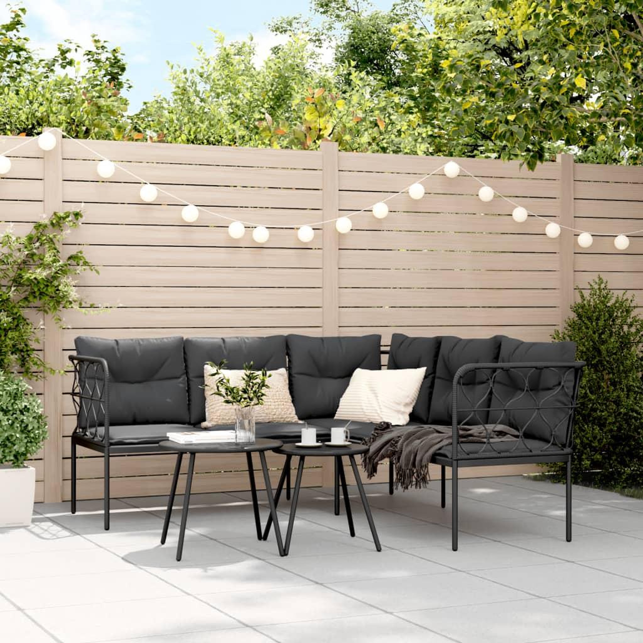 Voir la diapositive 3 : VIDAXL Canape de jardin avec coussins forme de L noir acier textilene