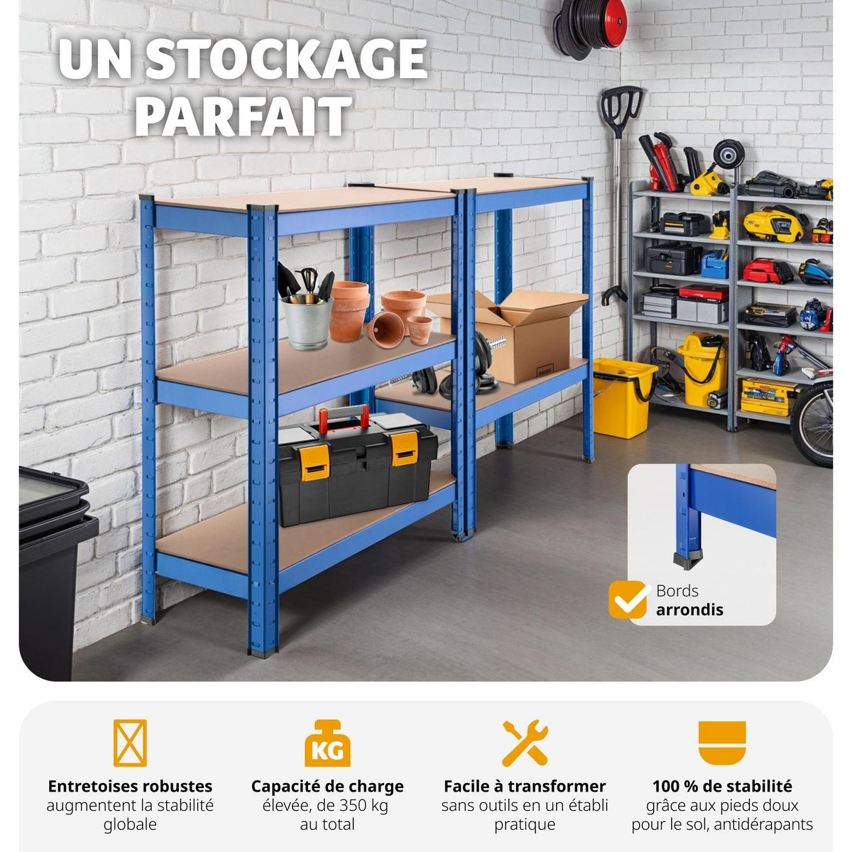 tectake Étagère charge lourde avec 5 tablettes bleu