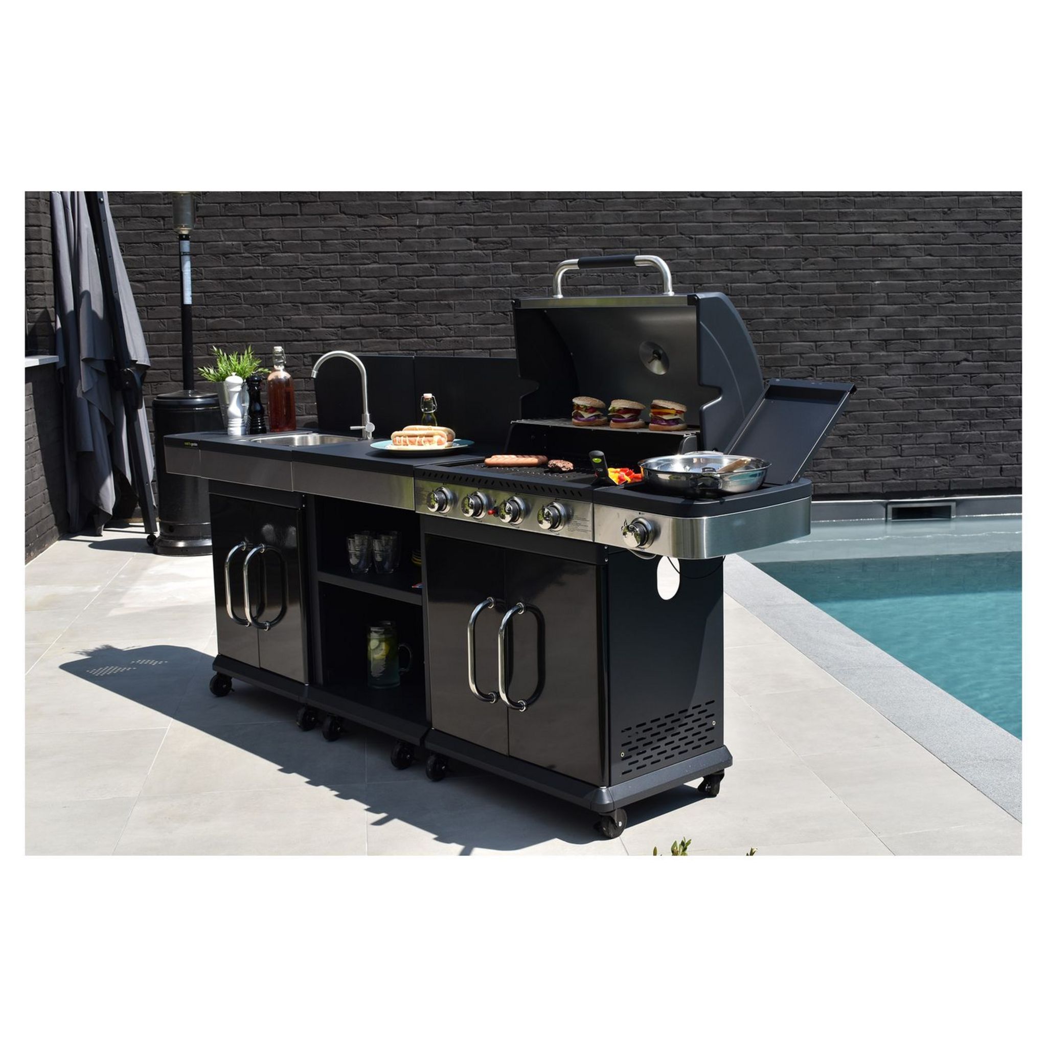 COOK'IN GARDEN Barbecue gaz - 4 brûleurs - 4KW - Acier - Avec desserte ...