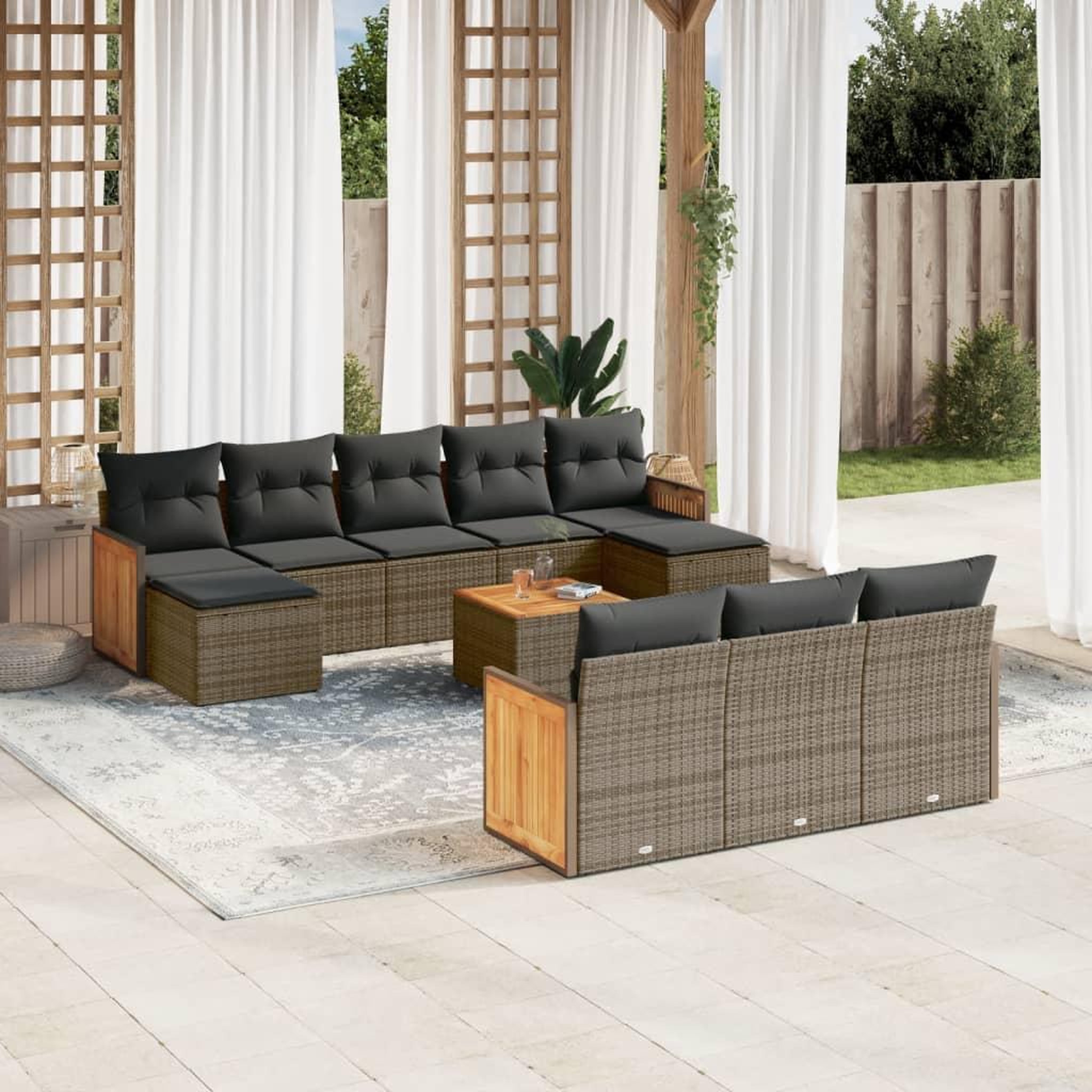VIDAXL Salon de jardin 11 pcs avec coussins gris resine tressee