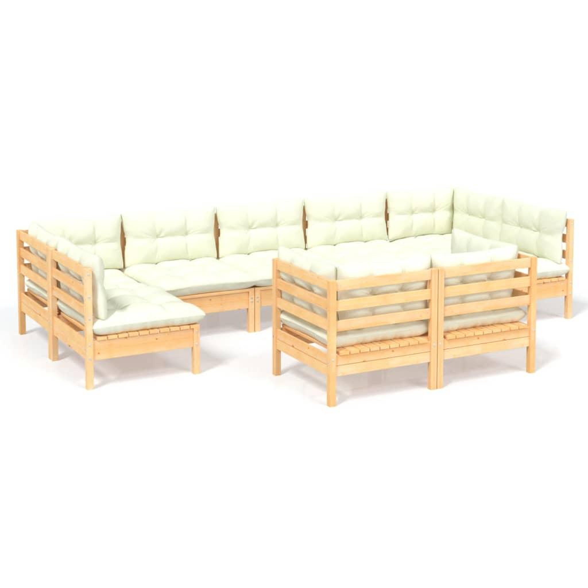 Voir la diapositive 2 : VIDAXL Salon de jardin 9 pcs avec coussins creme bois de pin massif
