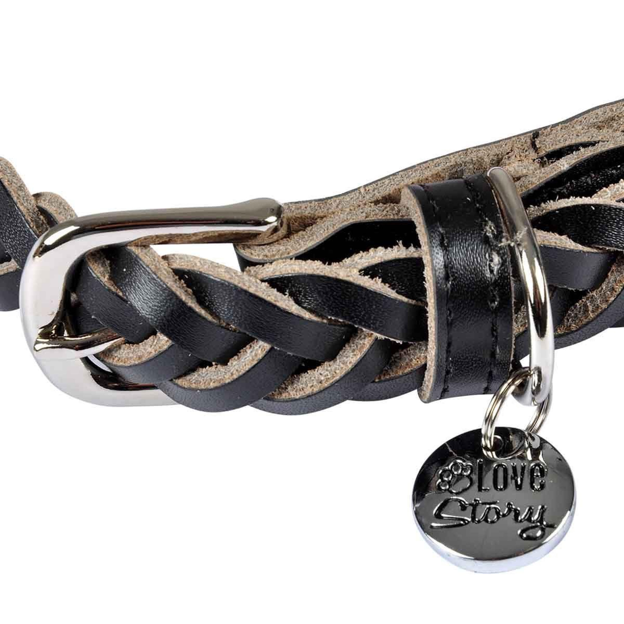 Voir la diapositive 3 : LOVE STORY Collier pour chien réglable  tressé  45-65cm noir